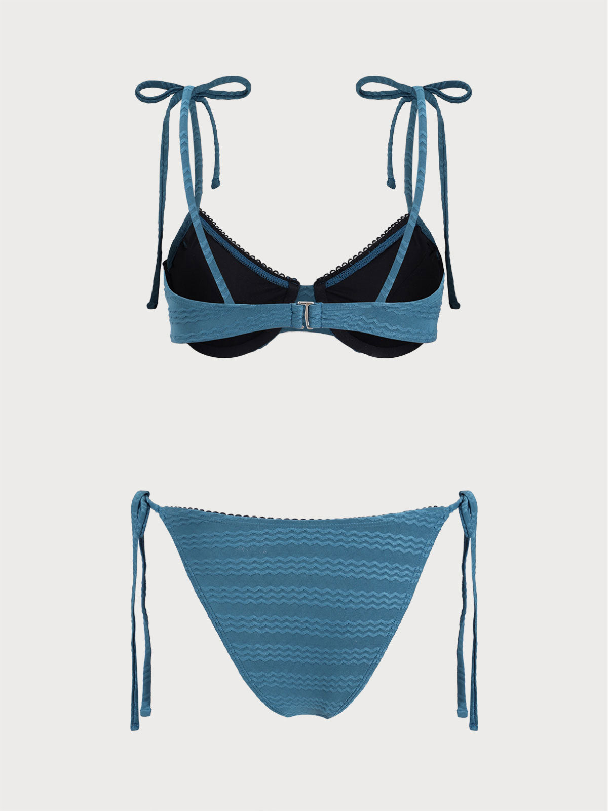 Blue Wave Pattern Ruffled Bikini Set