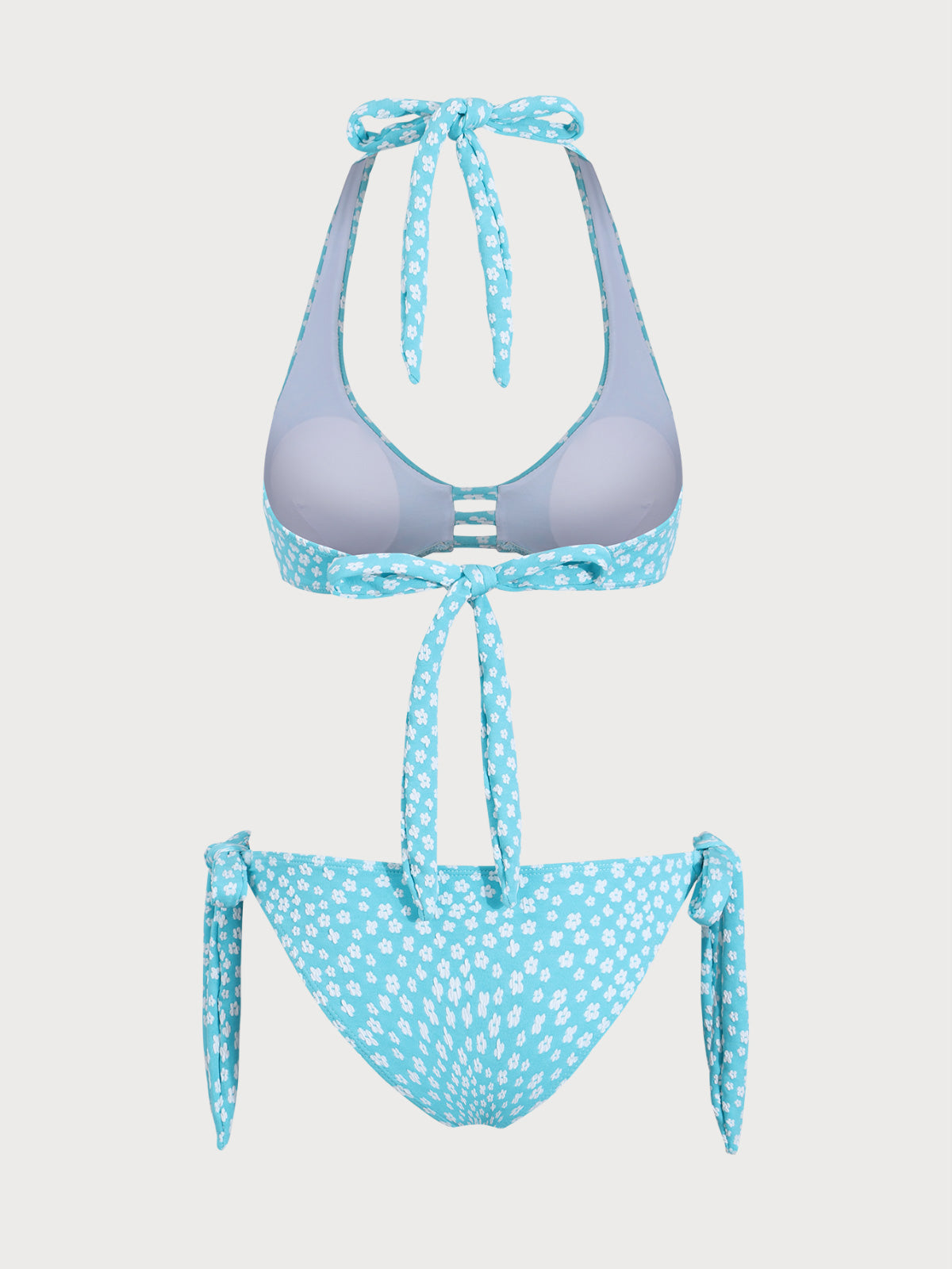 Light Blue Floral Contrast Bikini Set