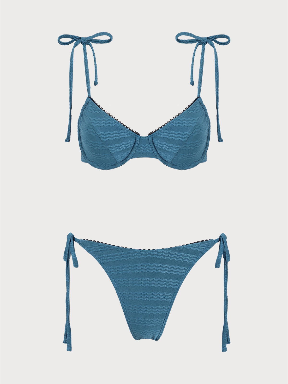 Blue Wave Pattern Ruffled Bikini Set