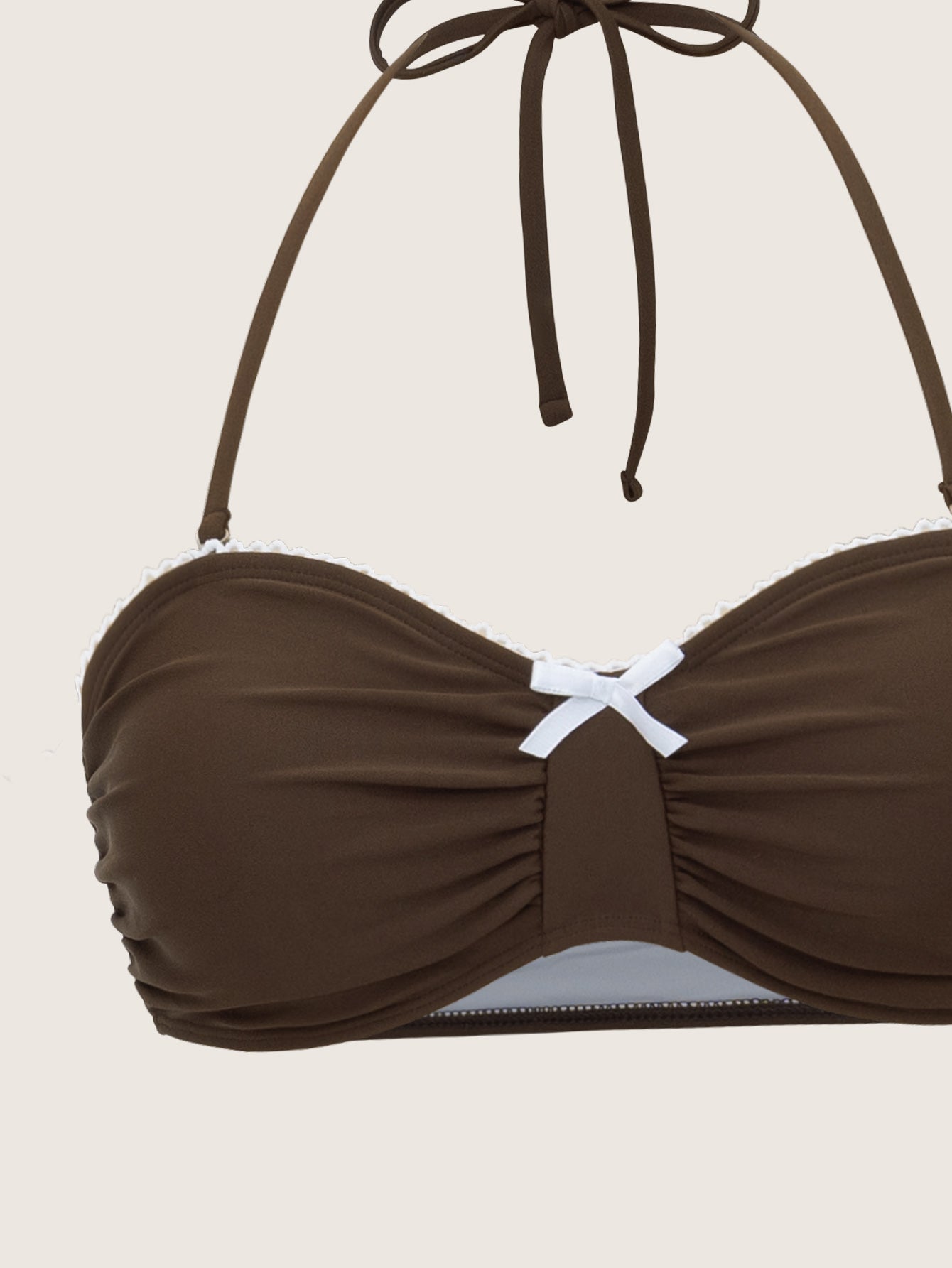 Brown Ruched Halter Bikini Set