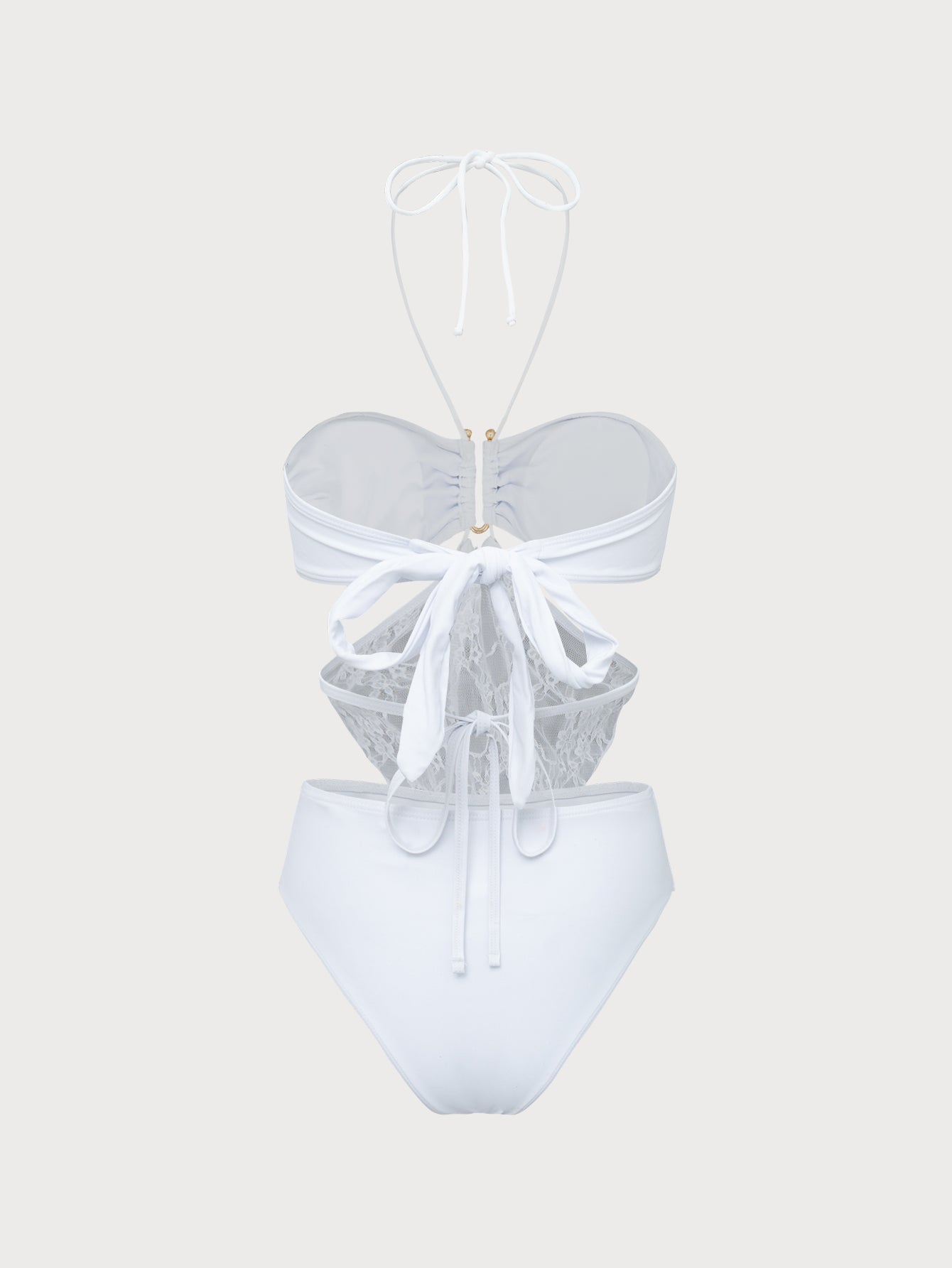 White Tube Top U-Shaped Lace Tankini Swimsuit