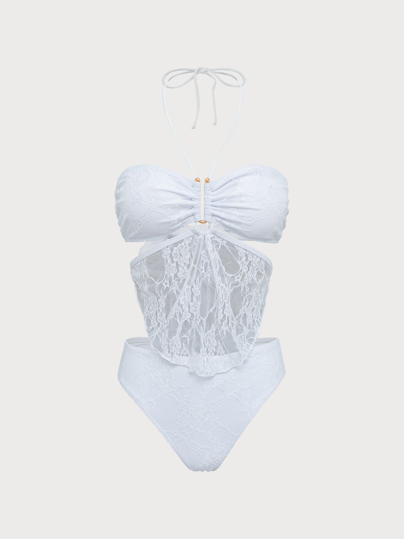 White Tube Top U-Shaped Lace Tankini Swimsuit