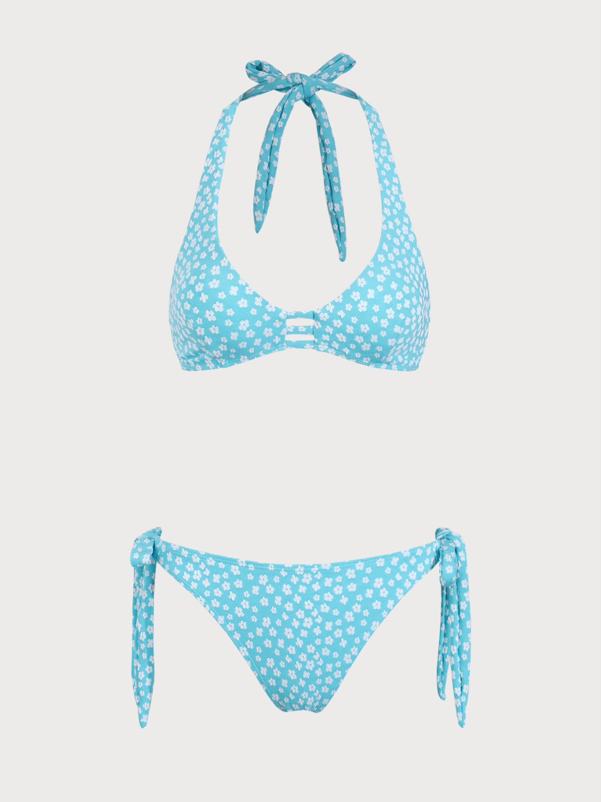 Light Blue Floral Contrast Bikini Set