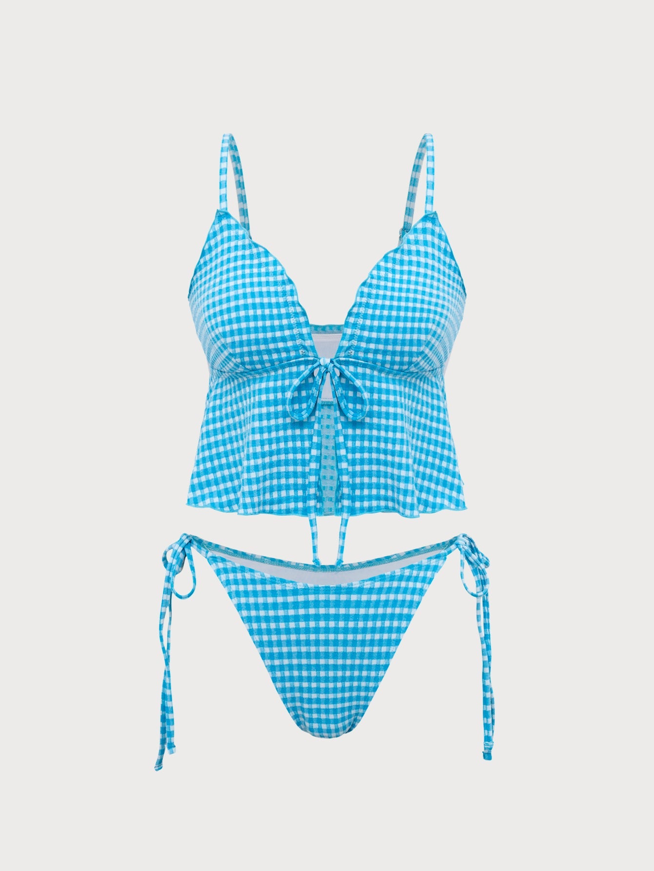 Blue Plaid Tie-Front Tankini Swimsuit