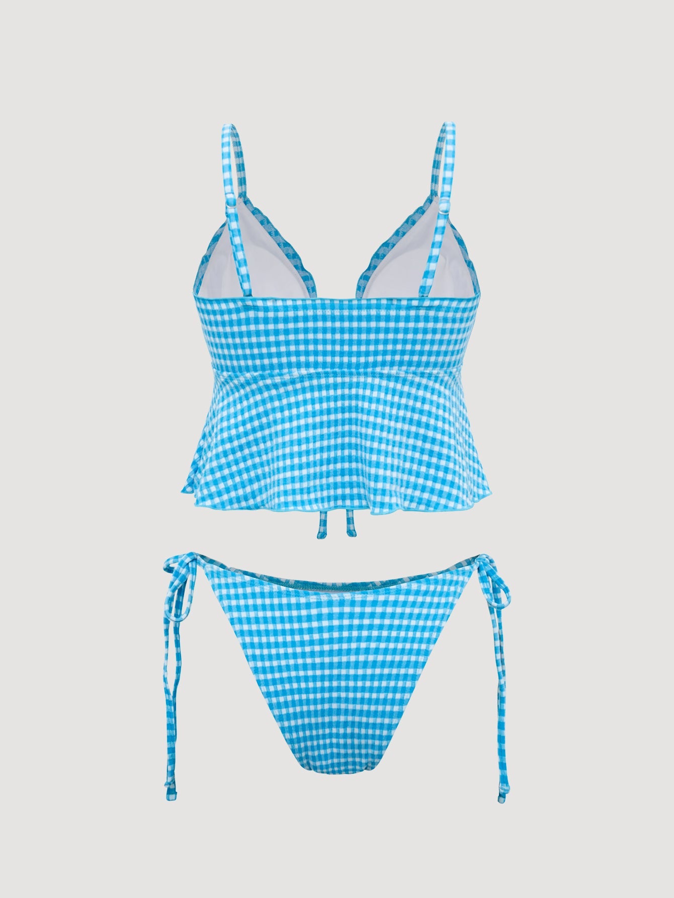 Blue Plaid Tie-Front Tankini Swimsuit