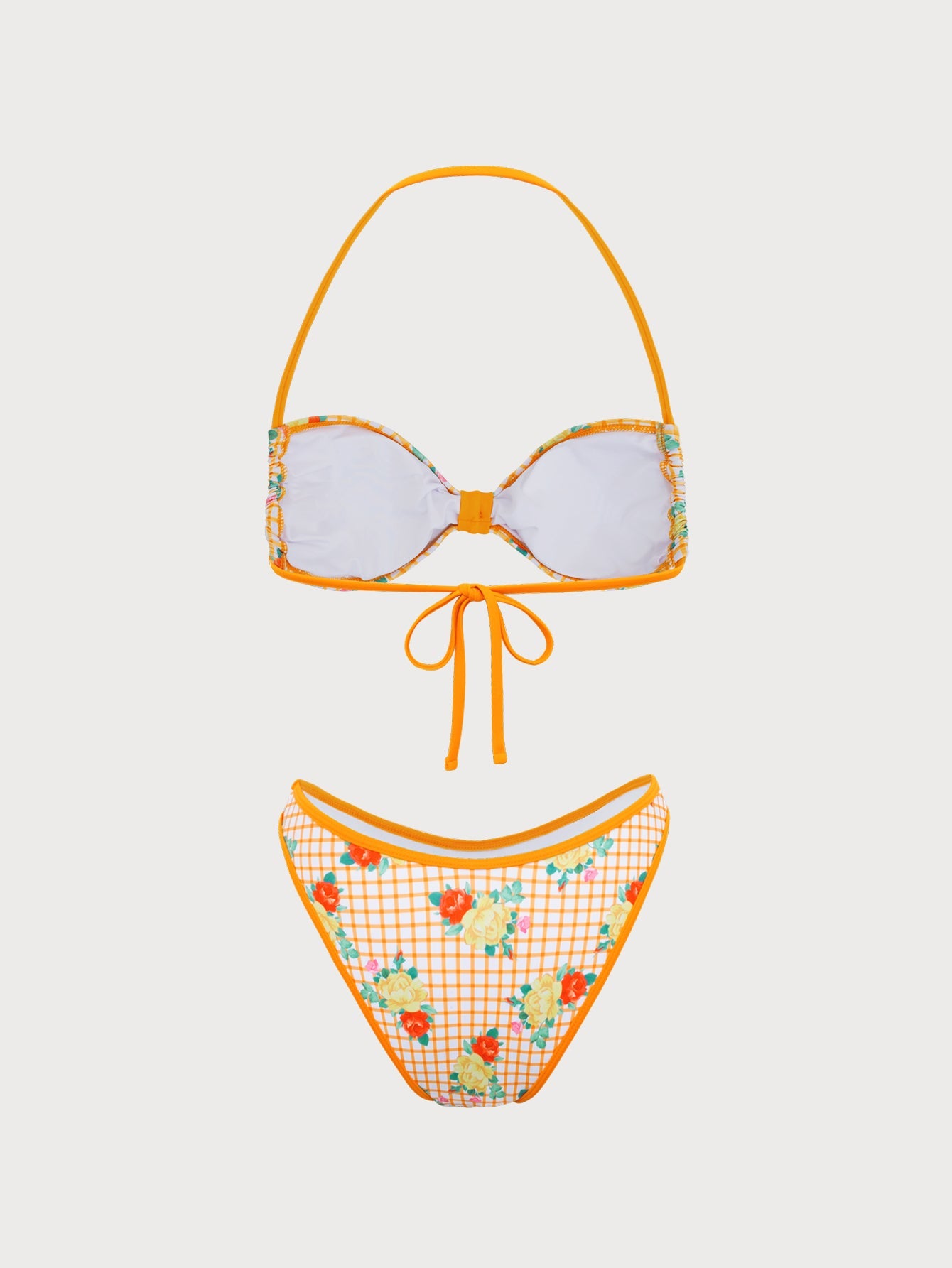Yellow Floral Plaid Bikini Set