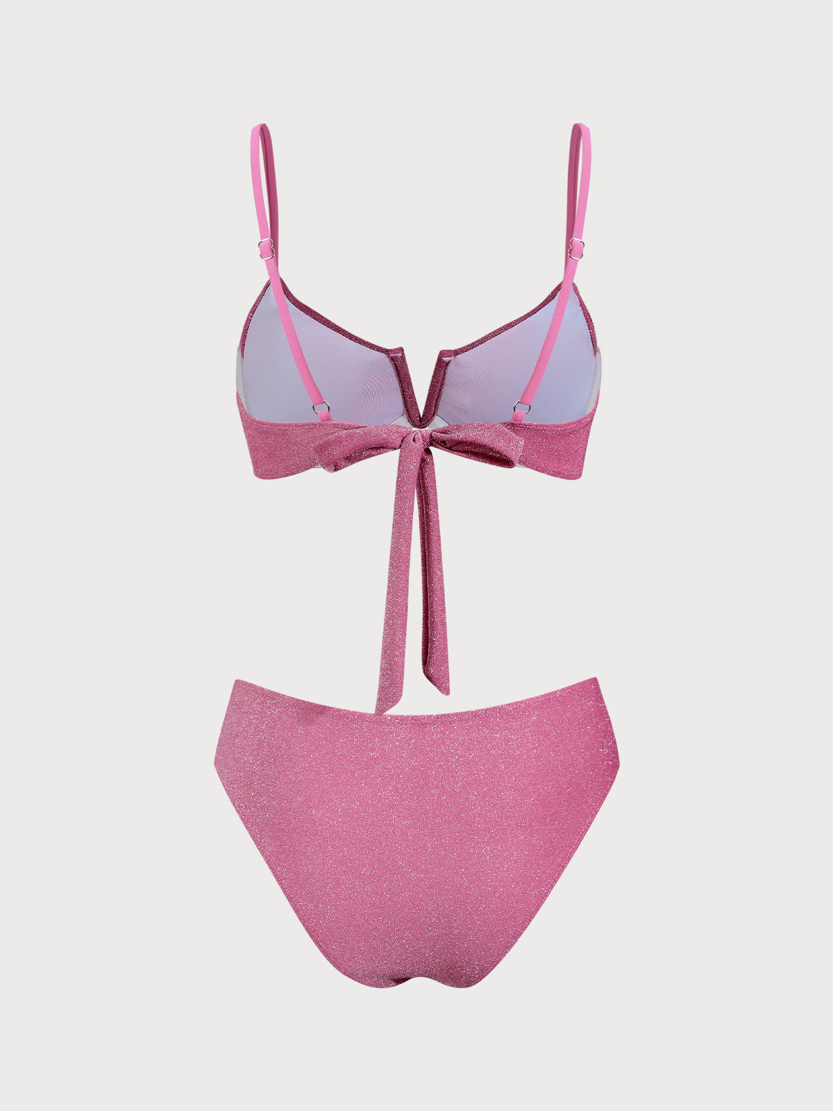 Pink Glitter Underwire V-Notch Bikini Set