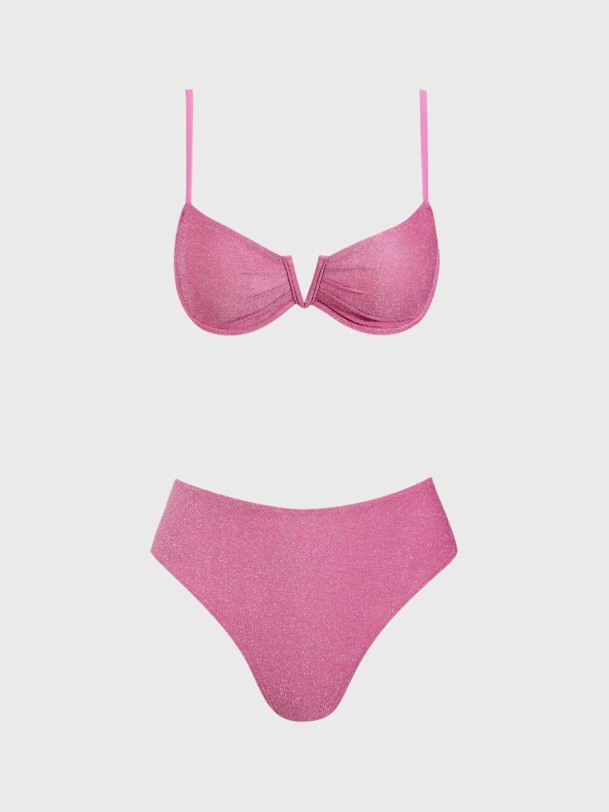 Pink Glitter Underwire V-Notch Bikini Set