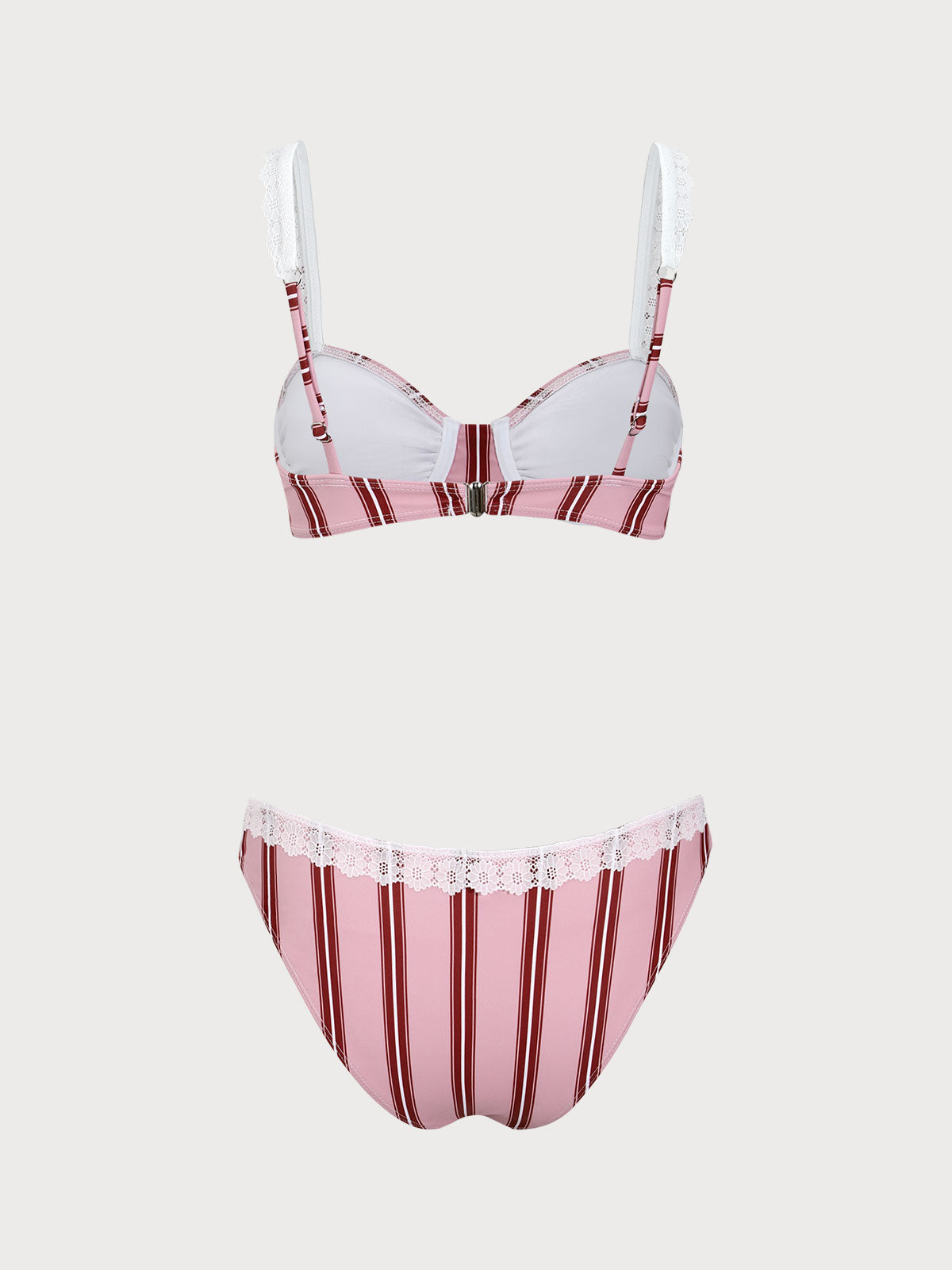 Pink Striped Underwired Lace Bikini Set