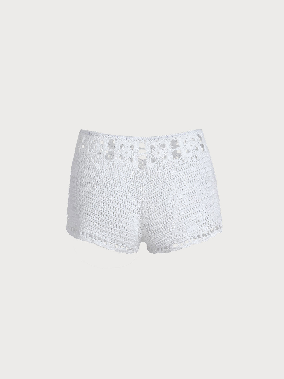 White Acrylic Knit Hollow Shorts