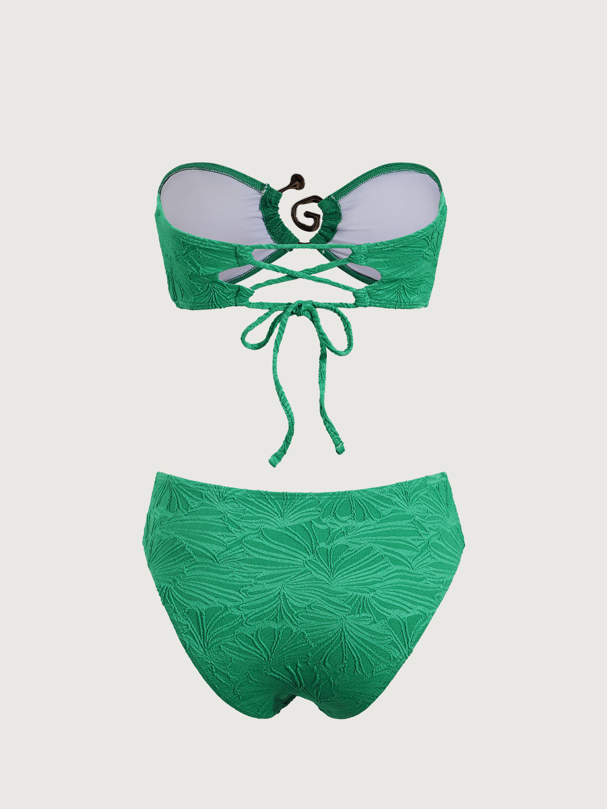 Green Textured Bandeau Bikini Set