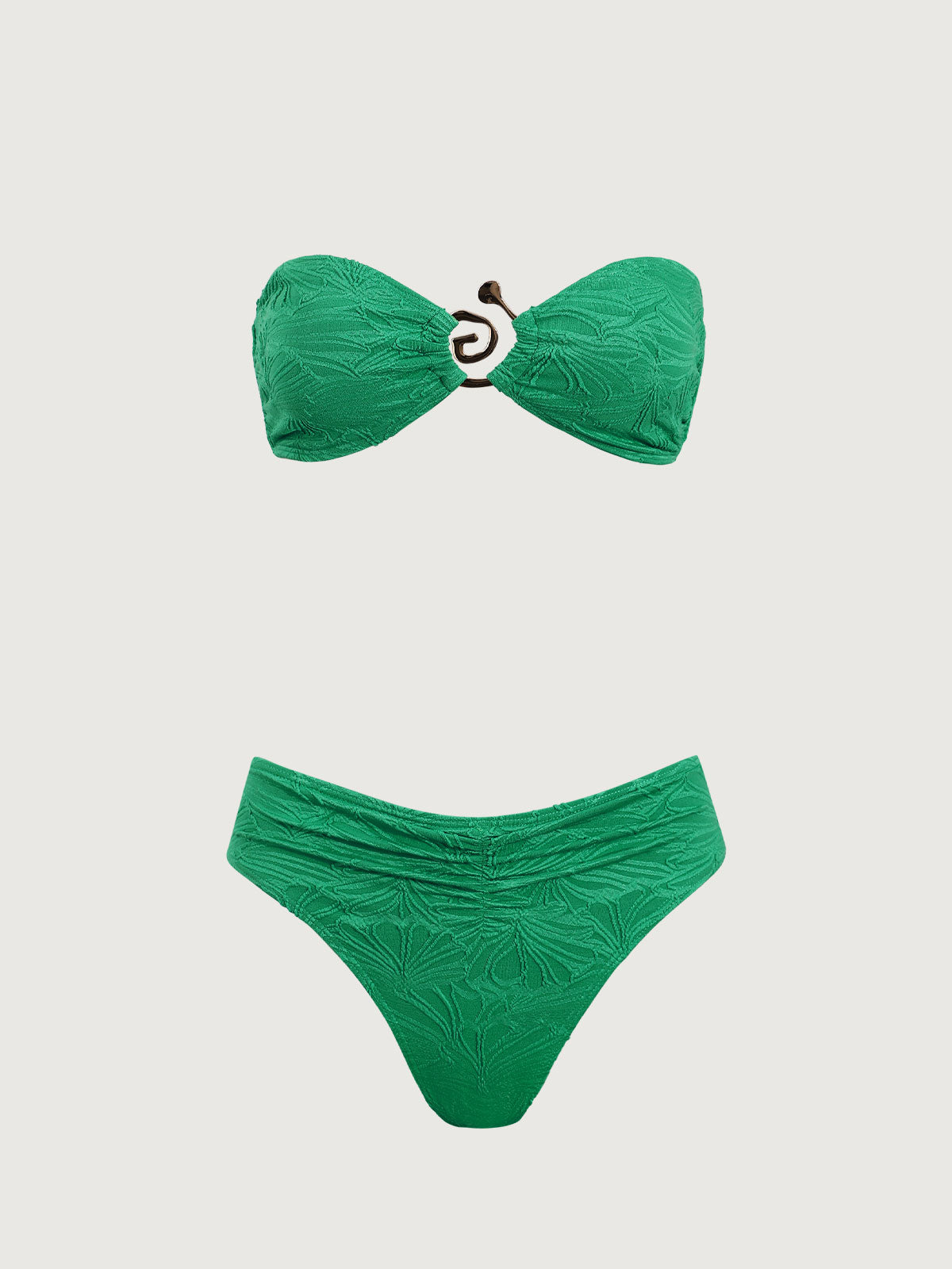 Green Textured Bandeau Bikini Set