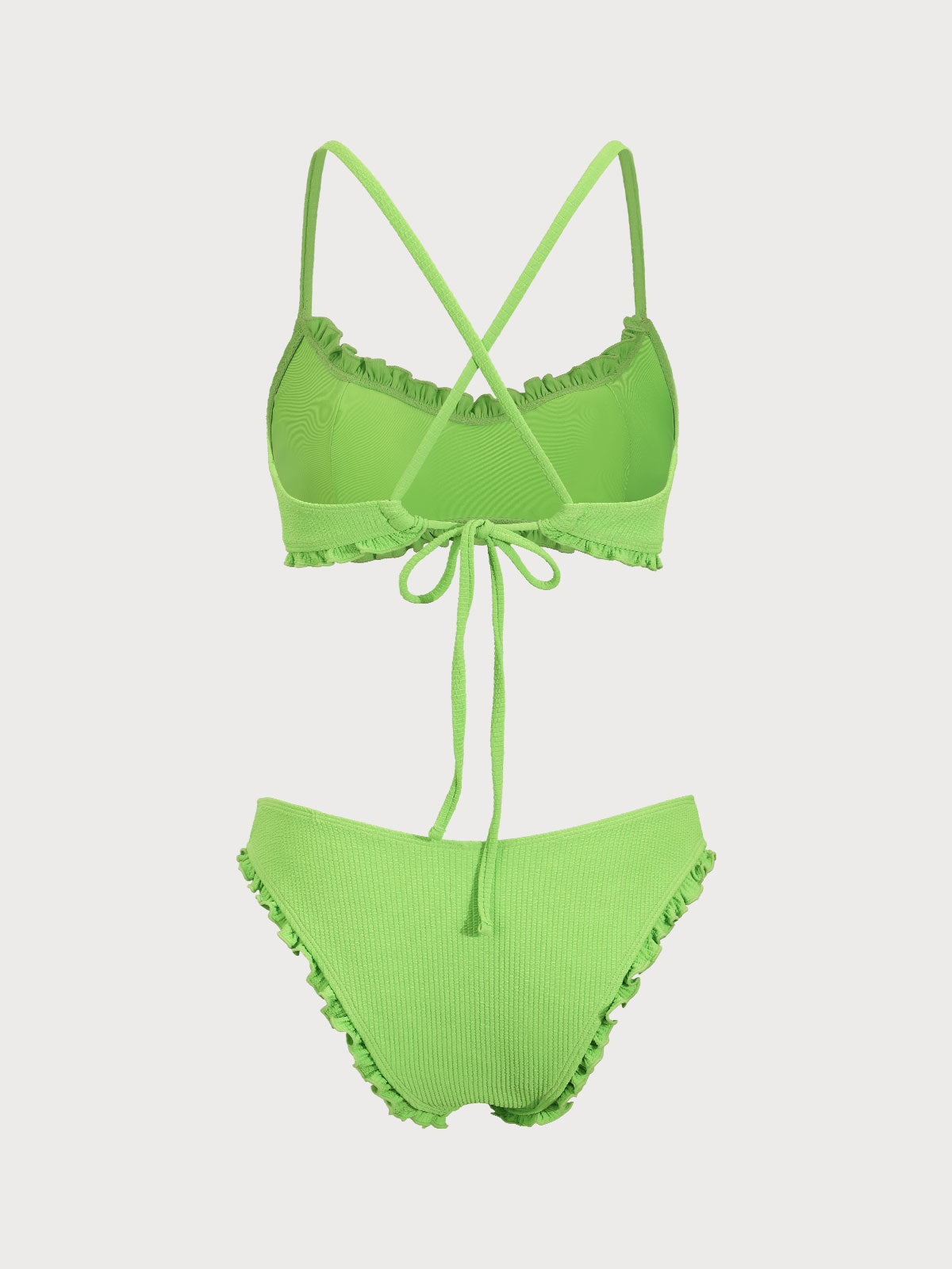 Green Ruffle X Cross Bikini Set