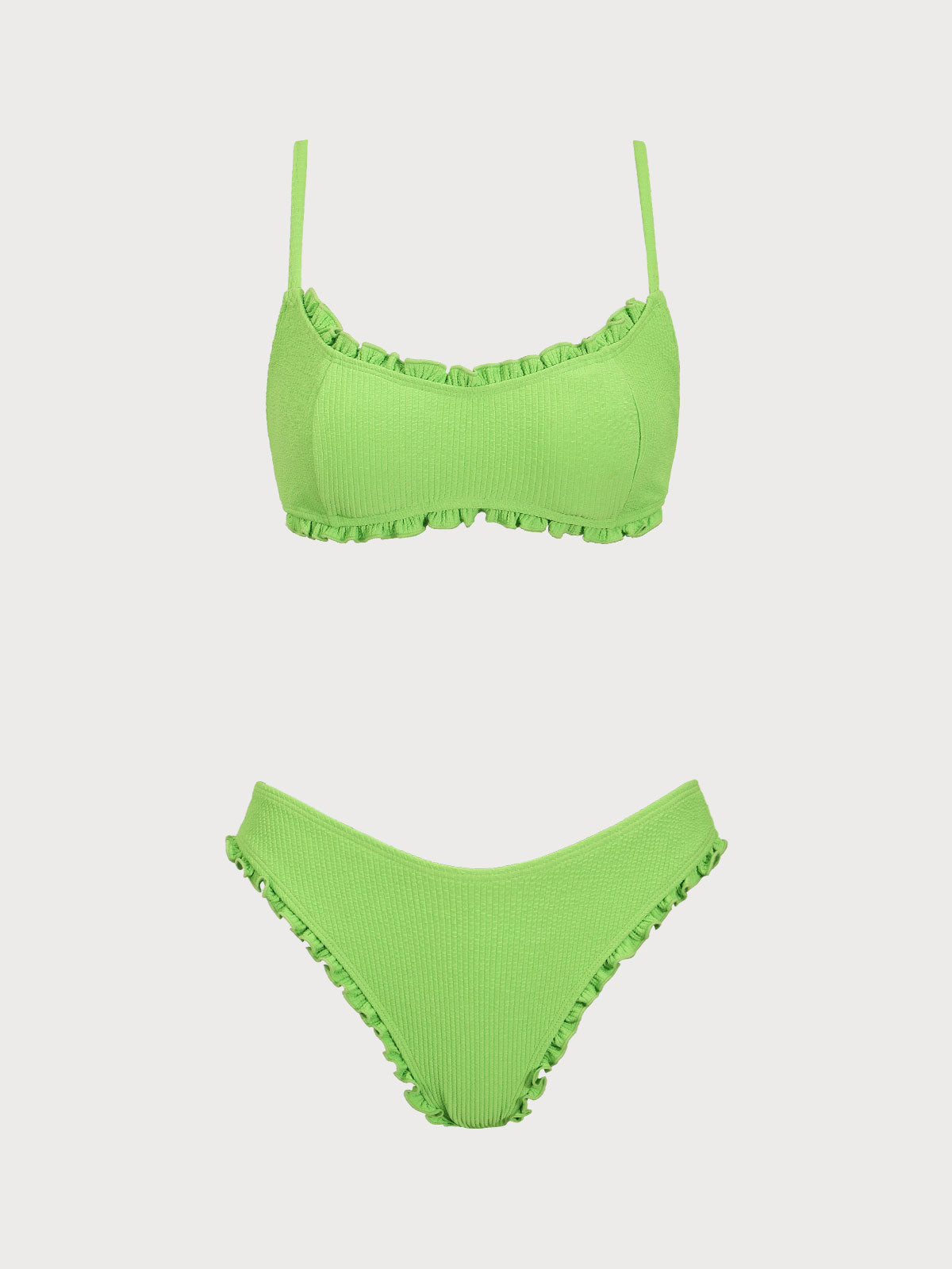 Green Ruffle X Cross Bikini Set