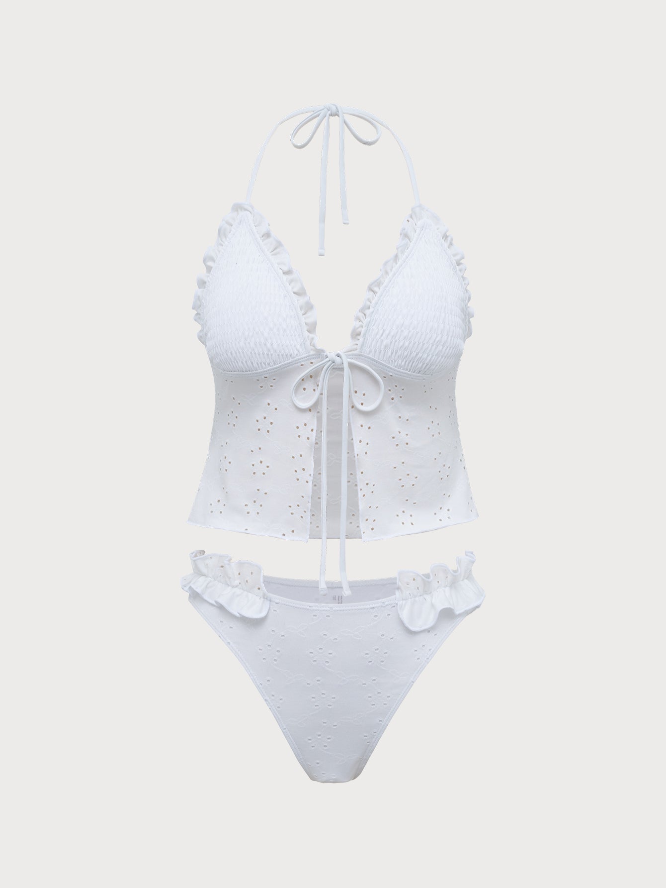 White Ruffled Tankini Swimsuit