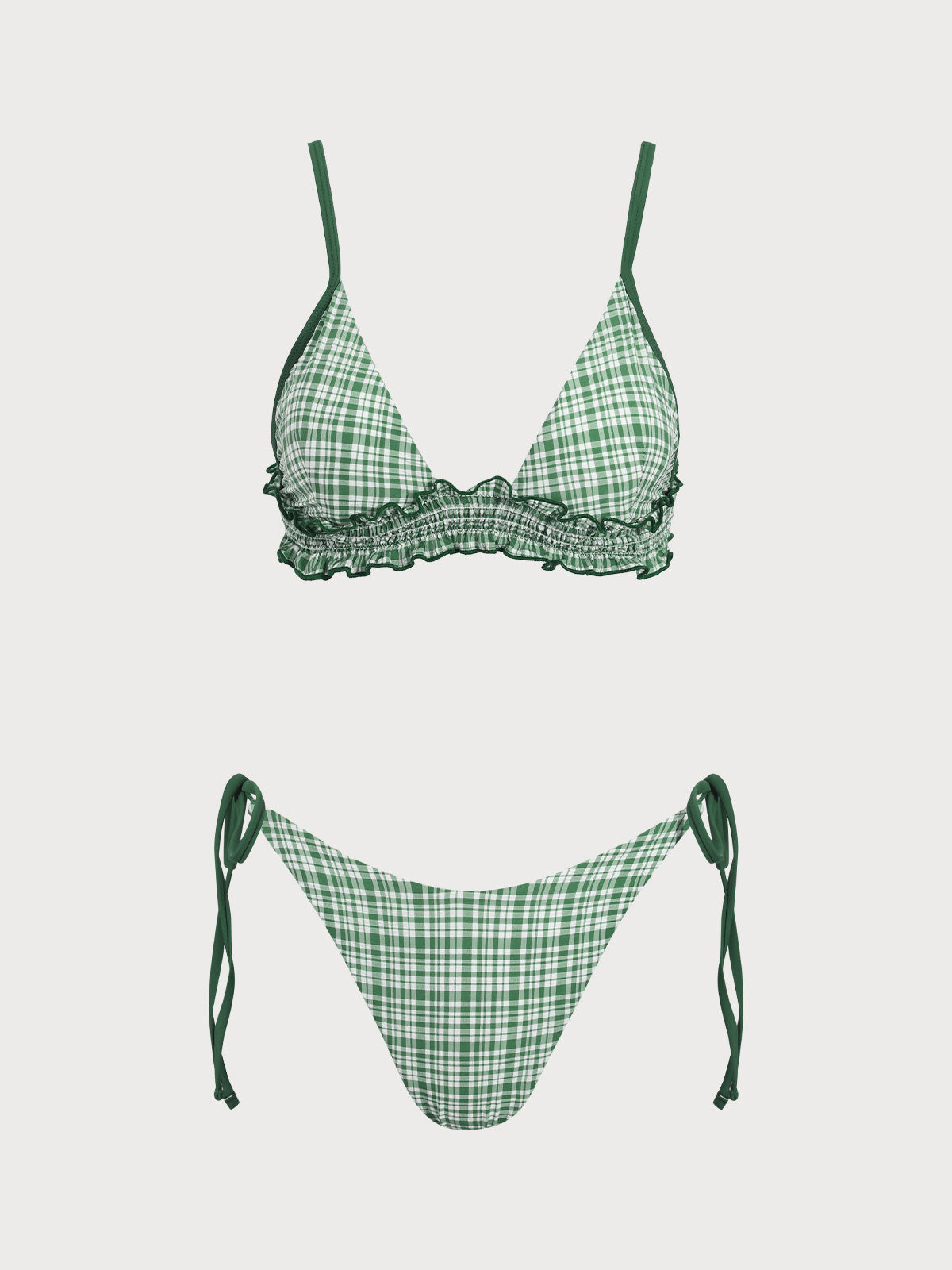 Green Plaid Ruffle Bikini Set