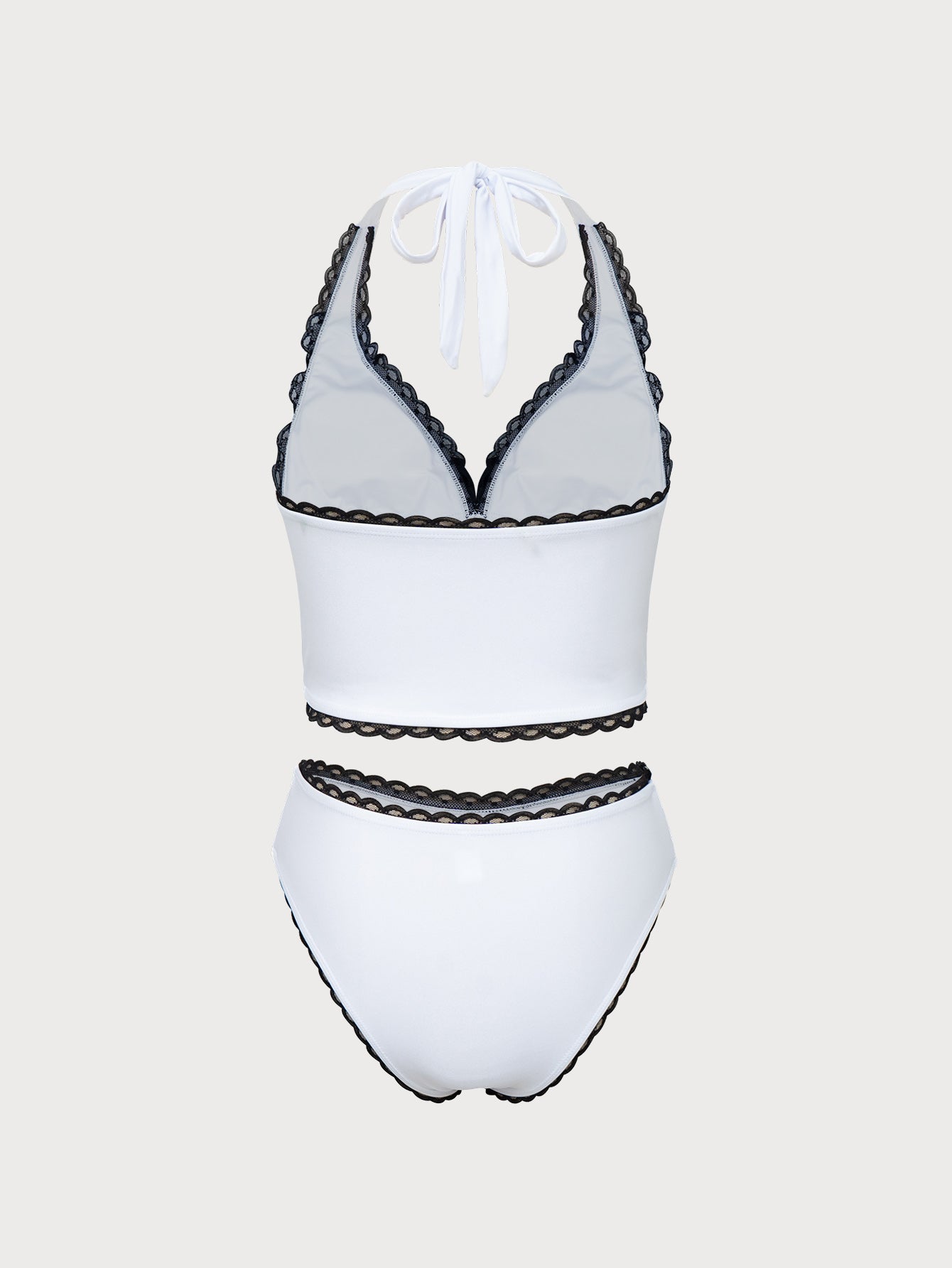 White Contrast Lace Tankini Swimsuit