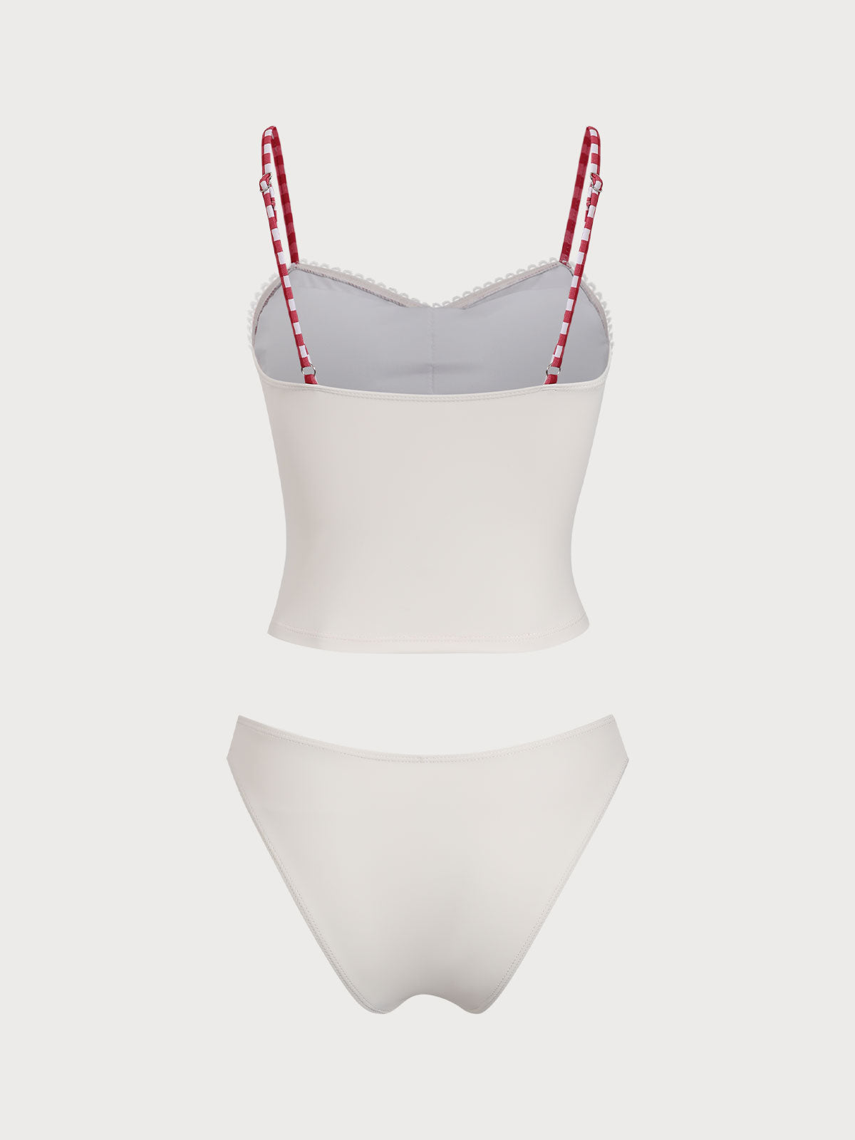 White Contrast Plaid Tankini Swimsuit