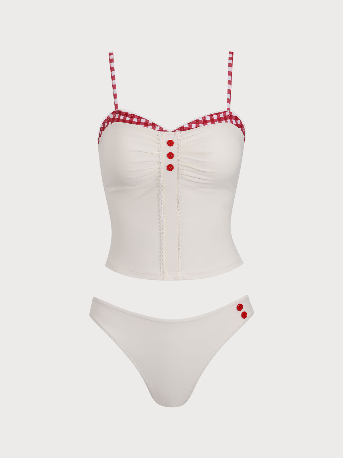 White Contrast Plaid Tankini Swimsuit