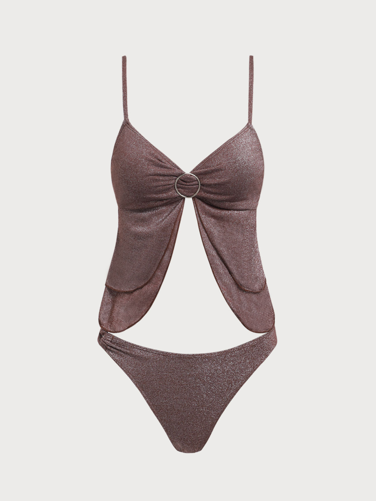 Dark Coffee Hoop Lurex Tankini Swimsuit