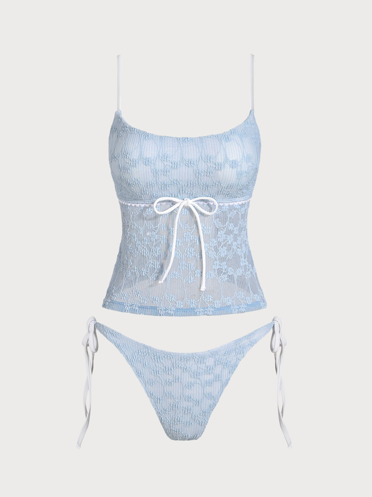 Light Blue Lace Contrast Tankini Swimsuit