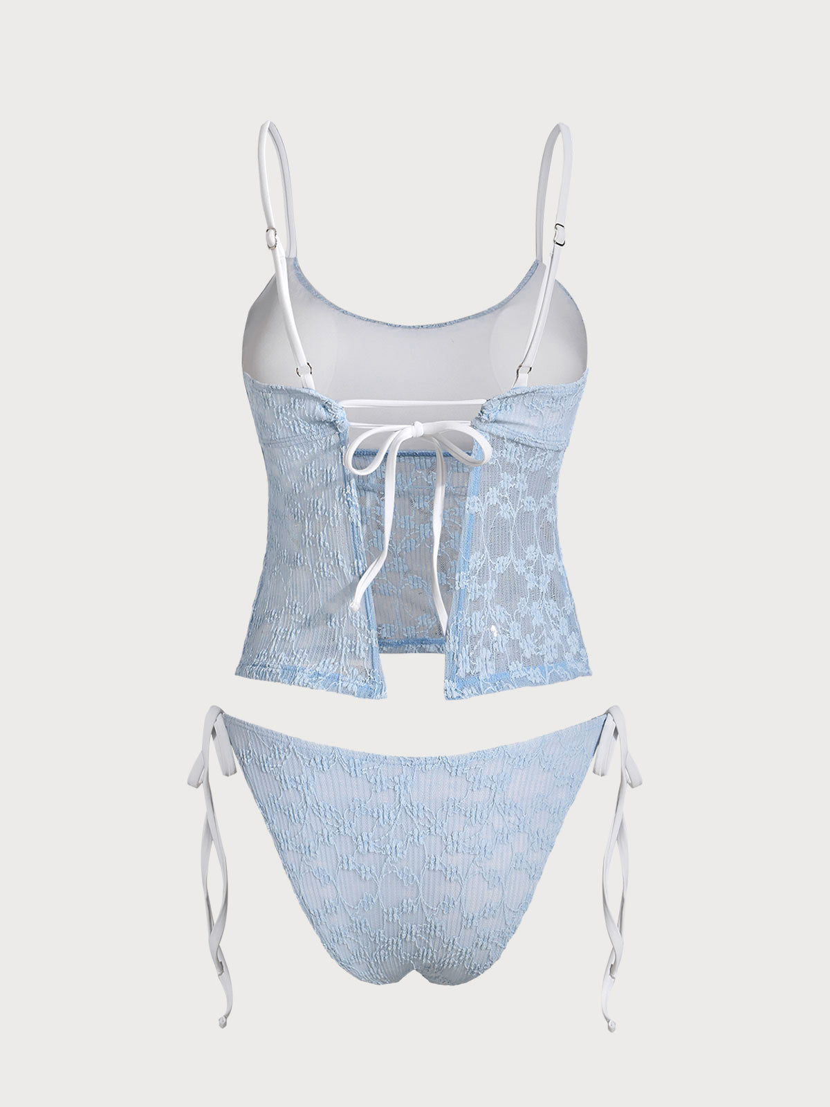 Light Blue Lace Contrast Tankini Swimsuit
