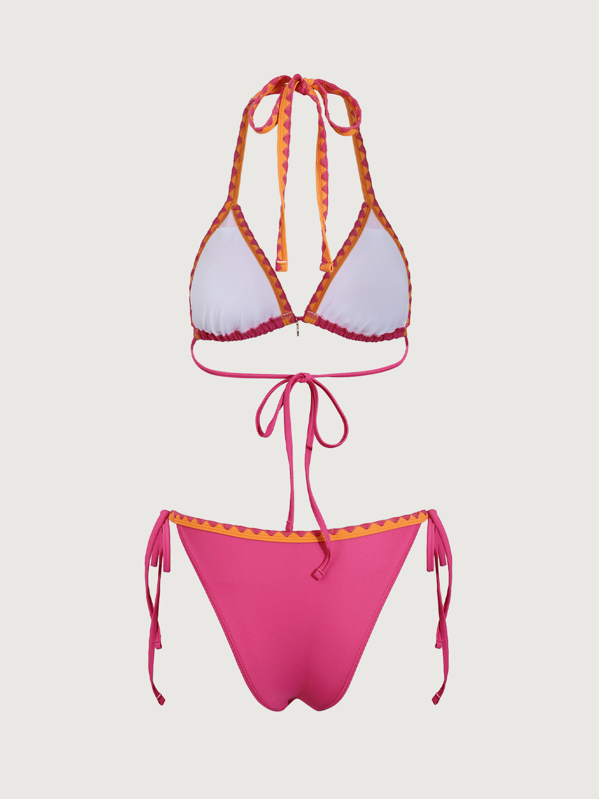 Pink Contrasting Halter Bikini Set
