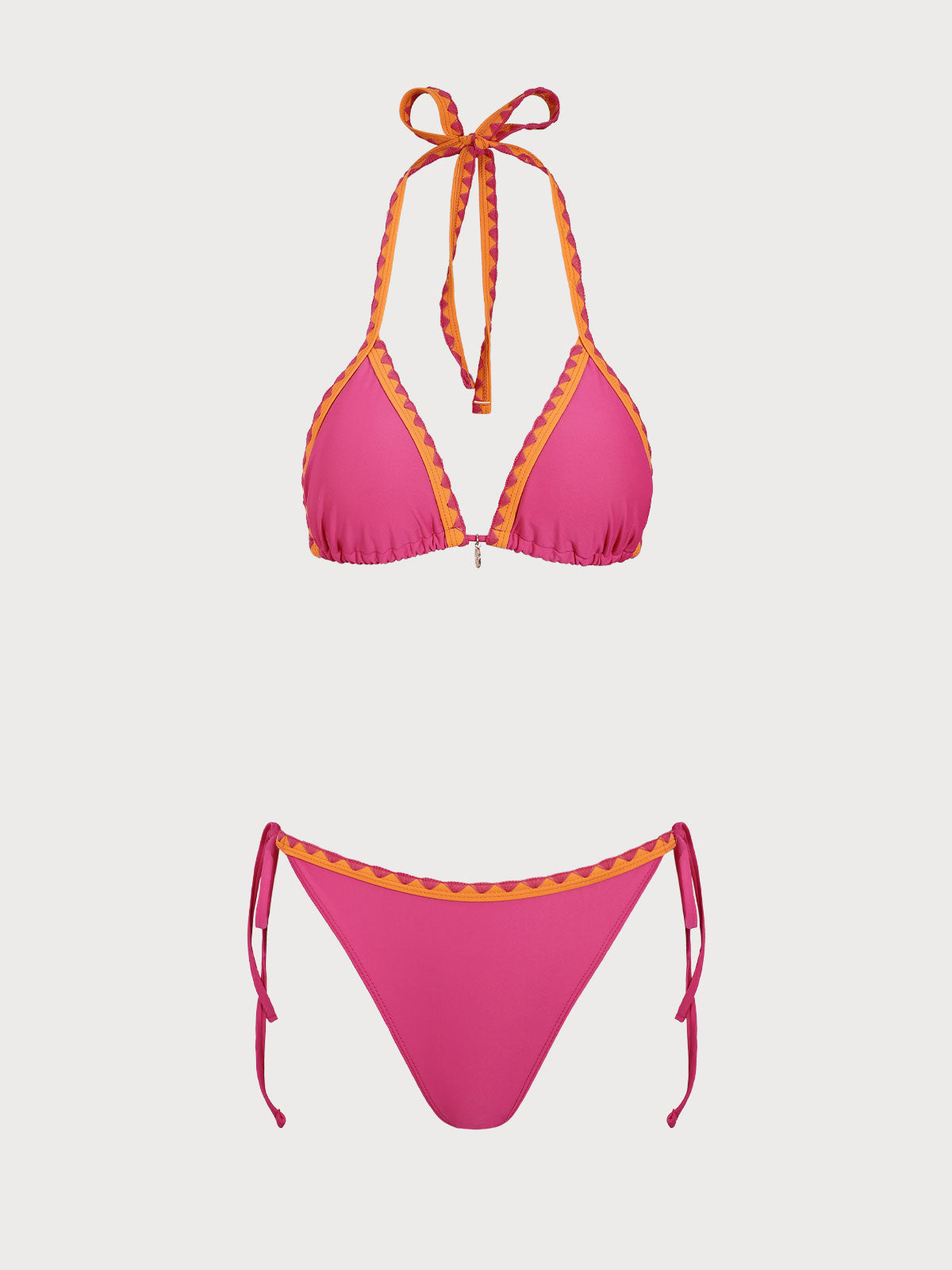 Pink Contrasting Halter Bikini Set