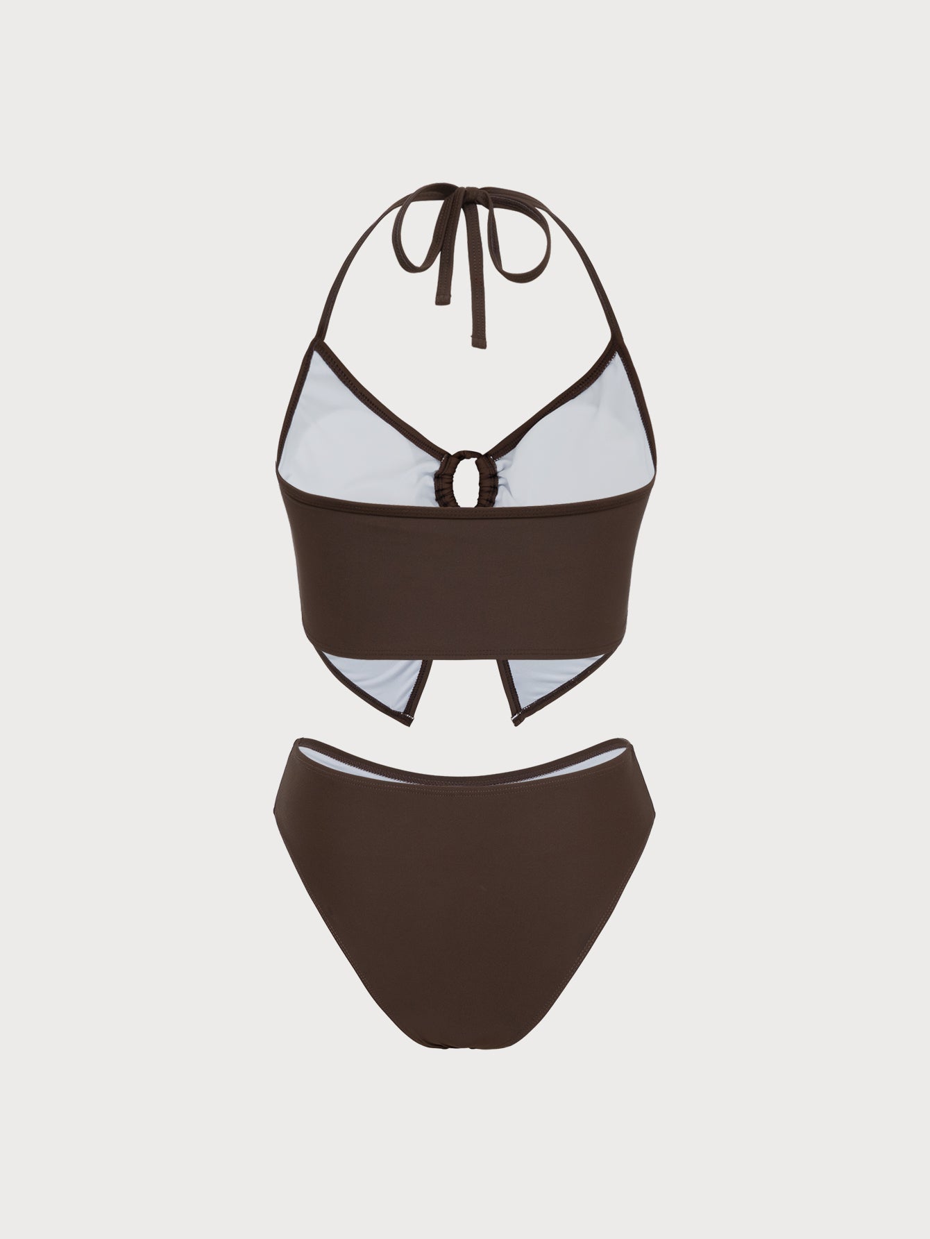 Brown Wrinkled Hollow Tankini Swimsuit