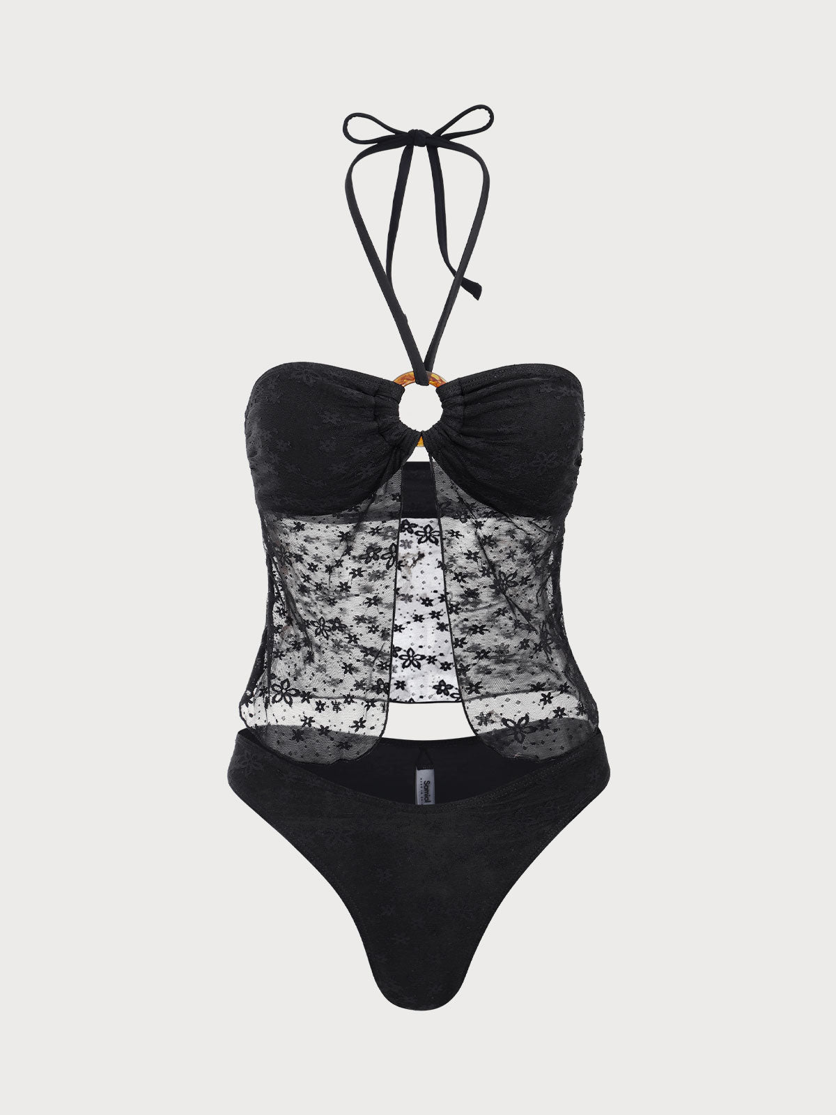 Black Circle Lace Tankini Swimsuit
