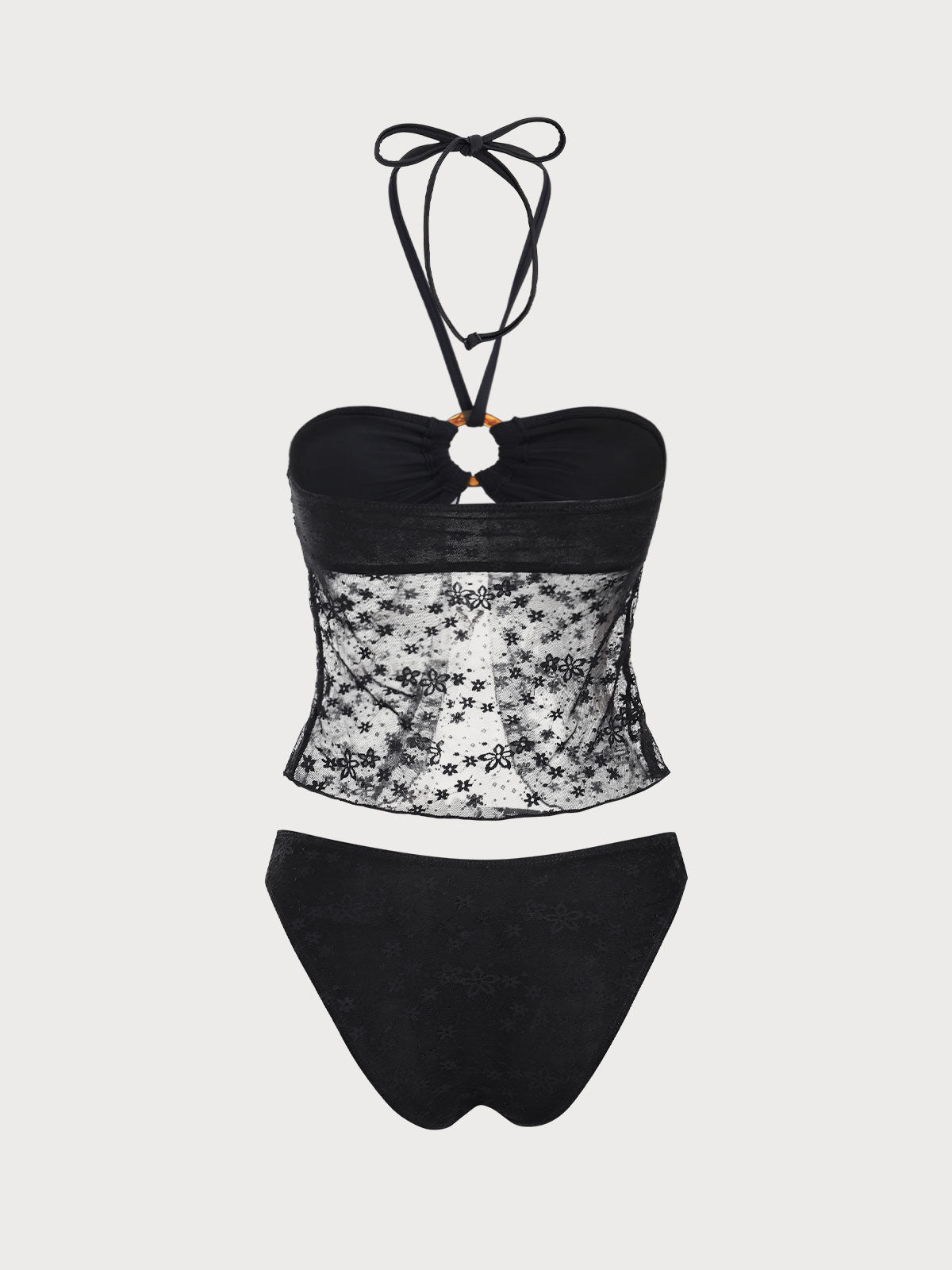Black Circle Lace Tankini Swimsuit