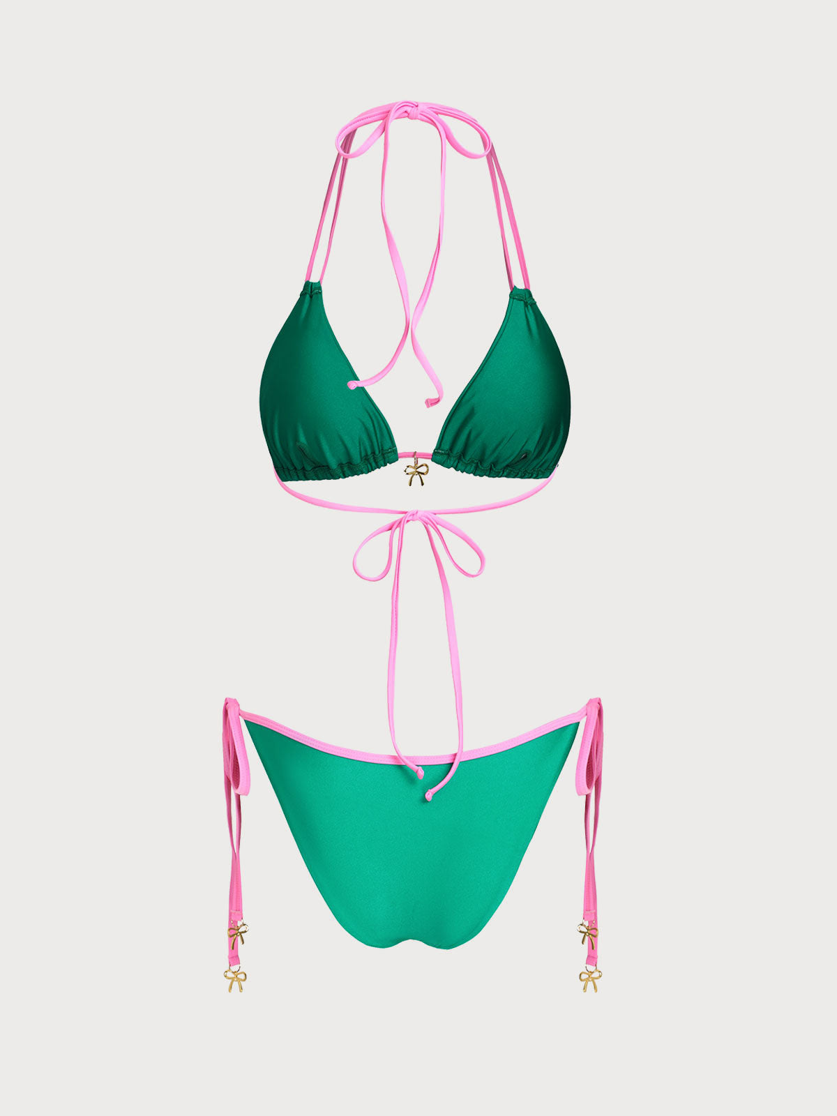 Green Contrast Bow Decorated Bikini Set