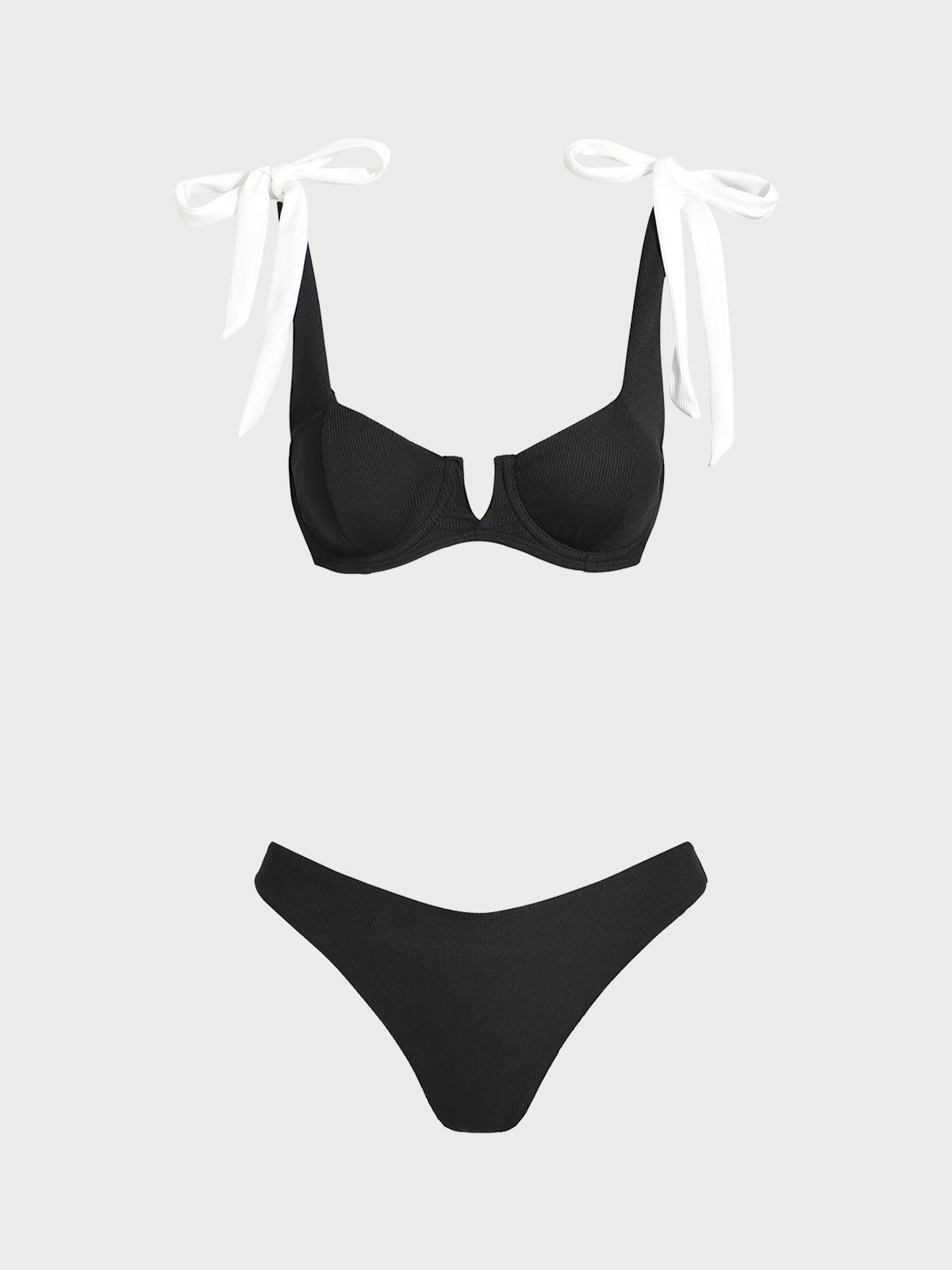 Black Contrast Bowknot V-Notch Bikini Set