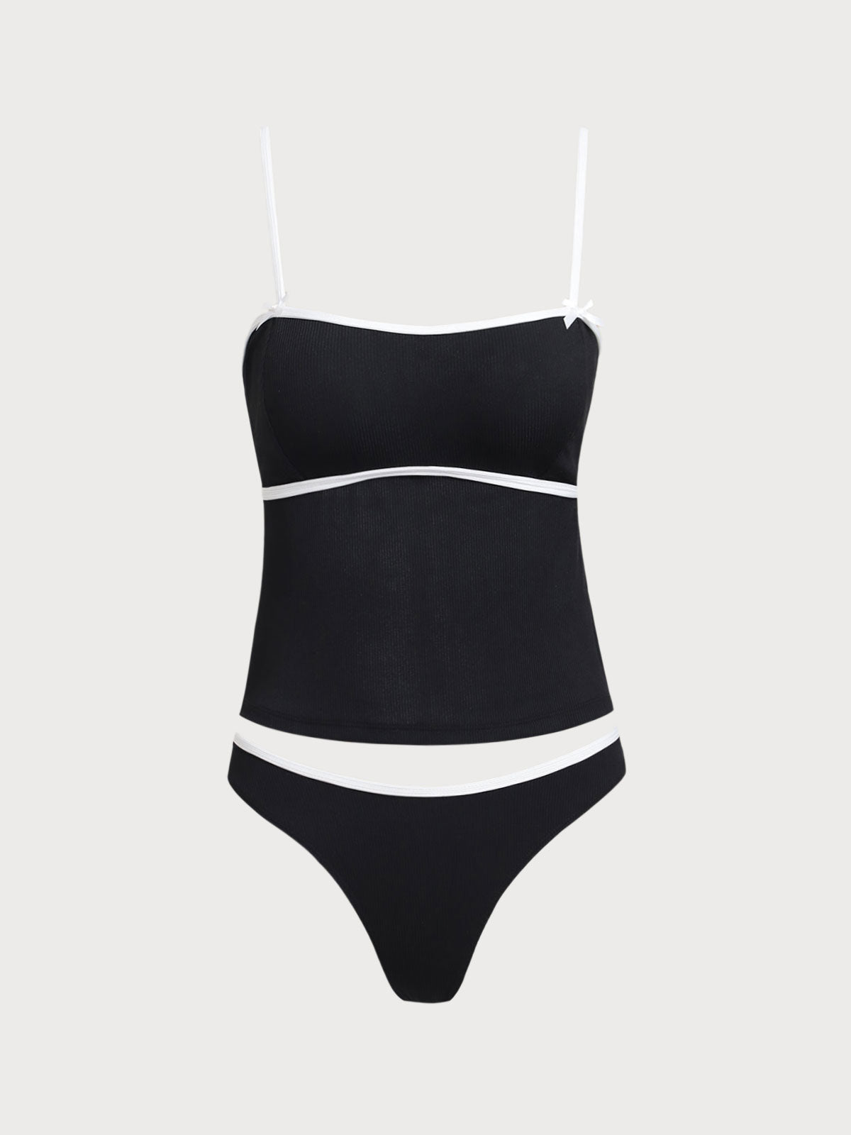 Black Contrast Color Backless Tankini Swimsuit