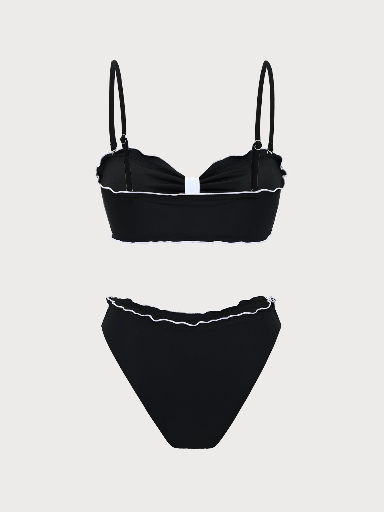 Black Contrast Color Bandeau Bikini Set