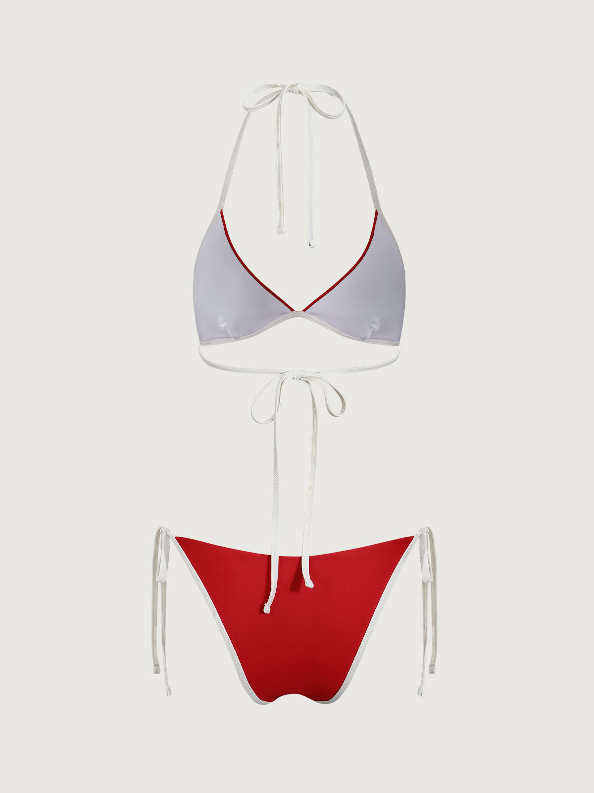 Red Contrasting Halter Bikini Set