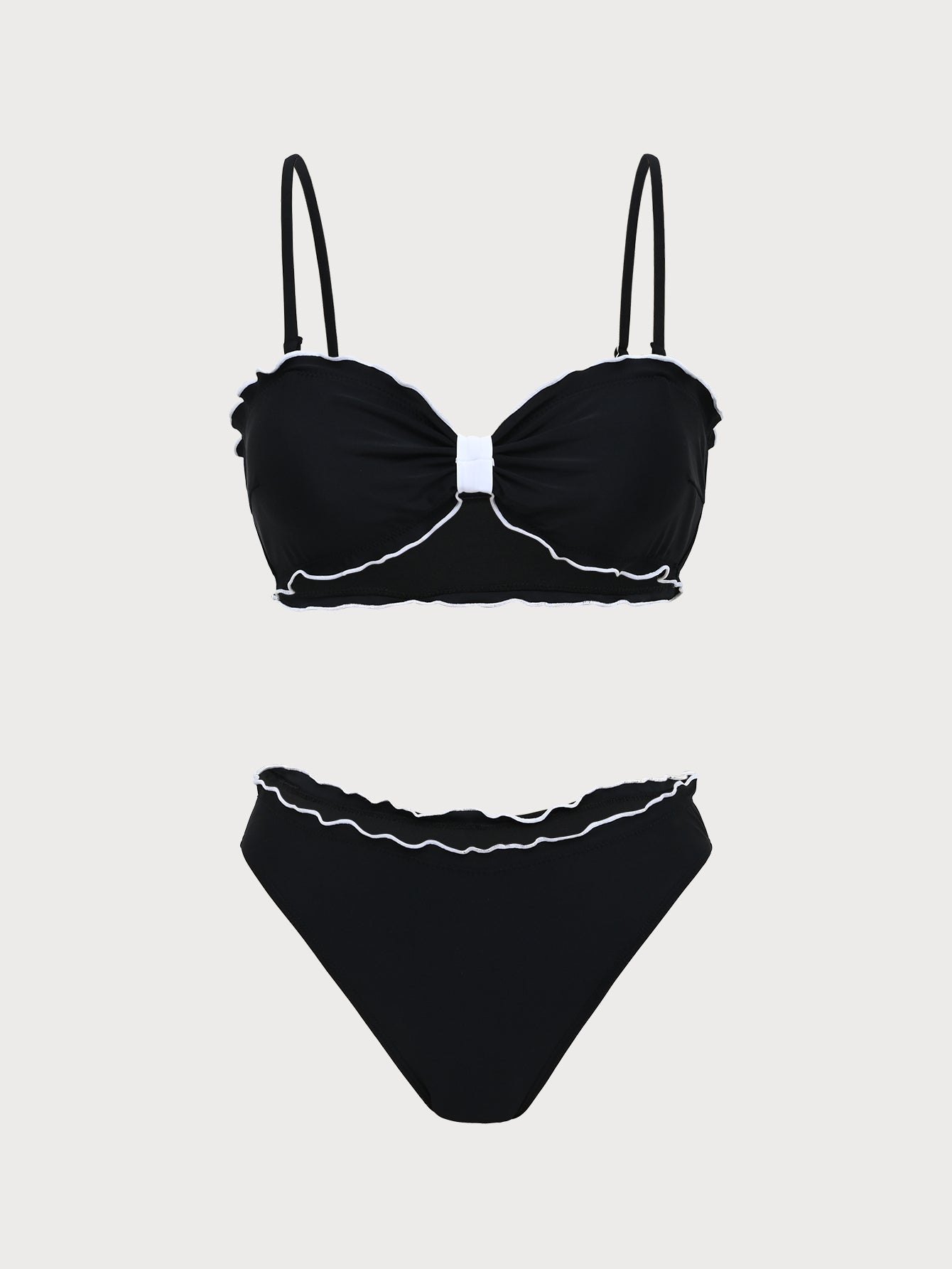 Black Contrast Color Bandeau Bikini Set
