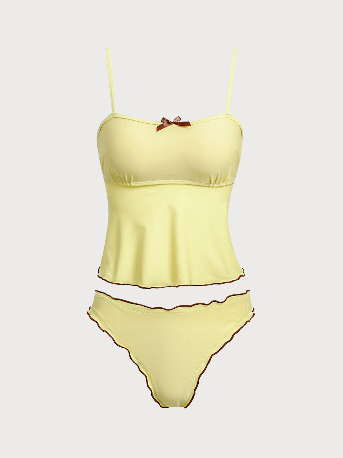 Yellow Contrast Color Tankini Swimsuit