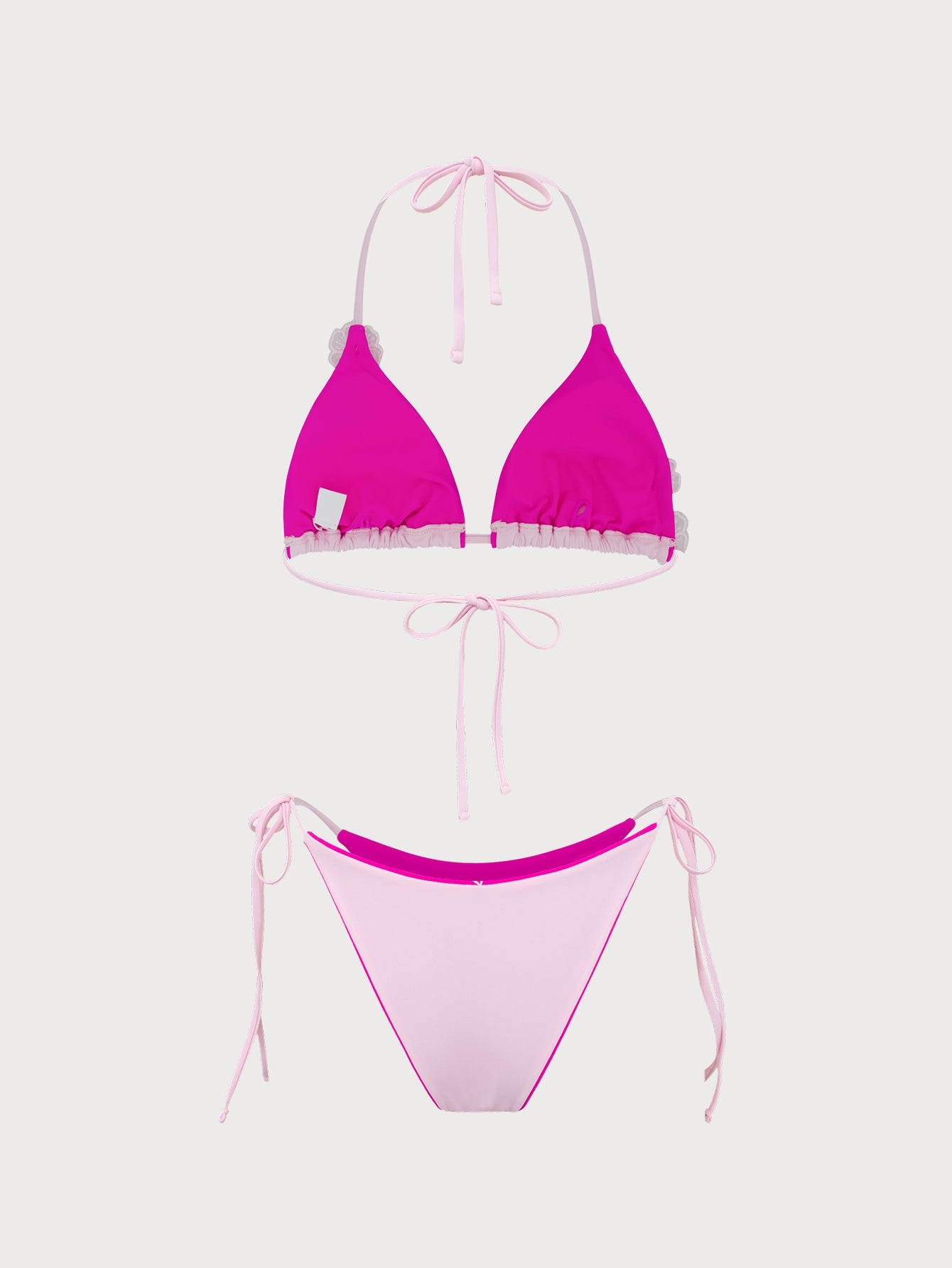 Pink Contrast Flower Bikini Set