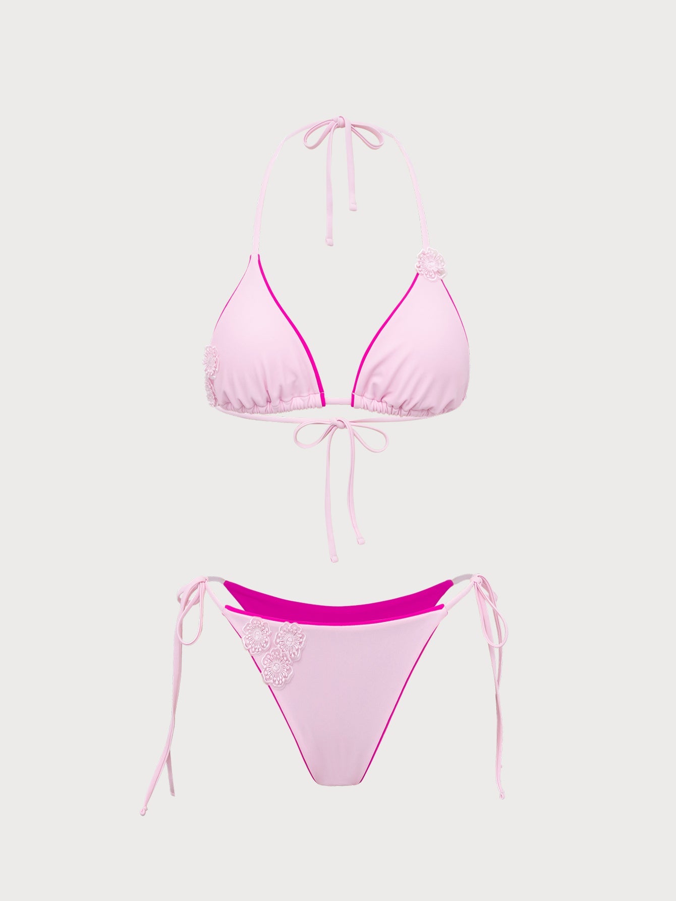 Pink Contrast Flower Bikini Set