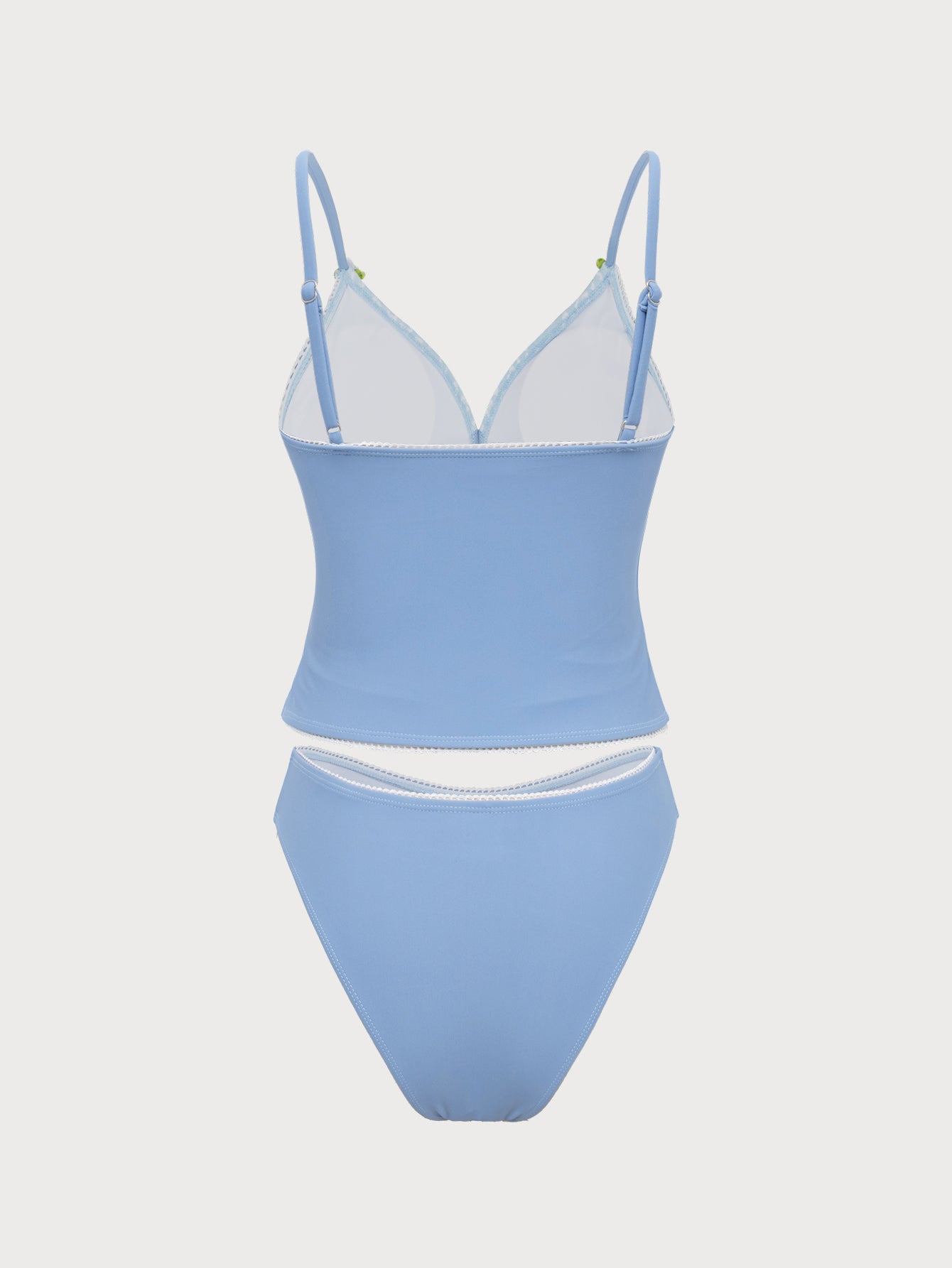 Blue Printed Fake Two Piece Tankini Swimsuit