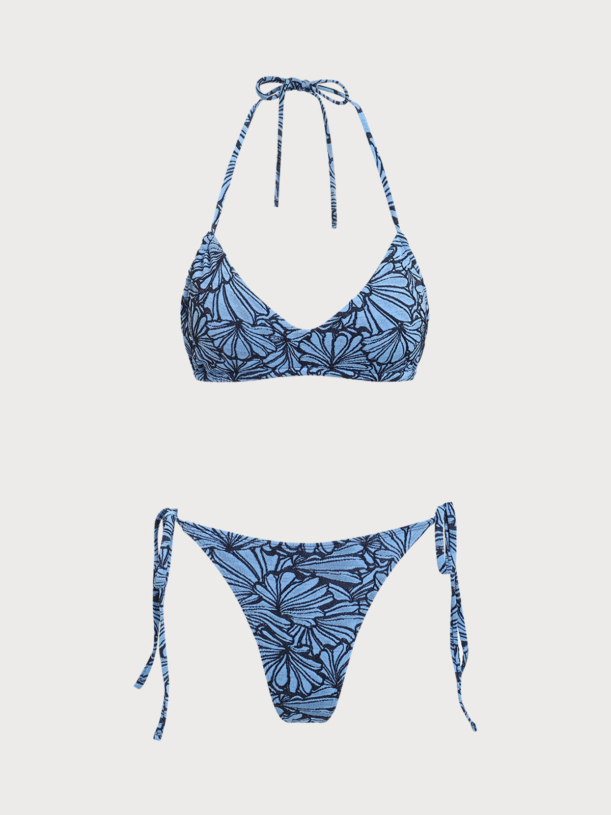 Blue Contrast Shell Pattern Bikini Set