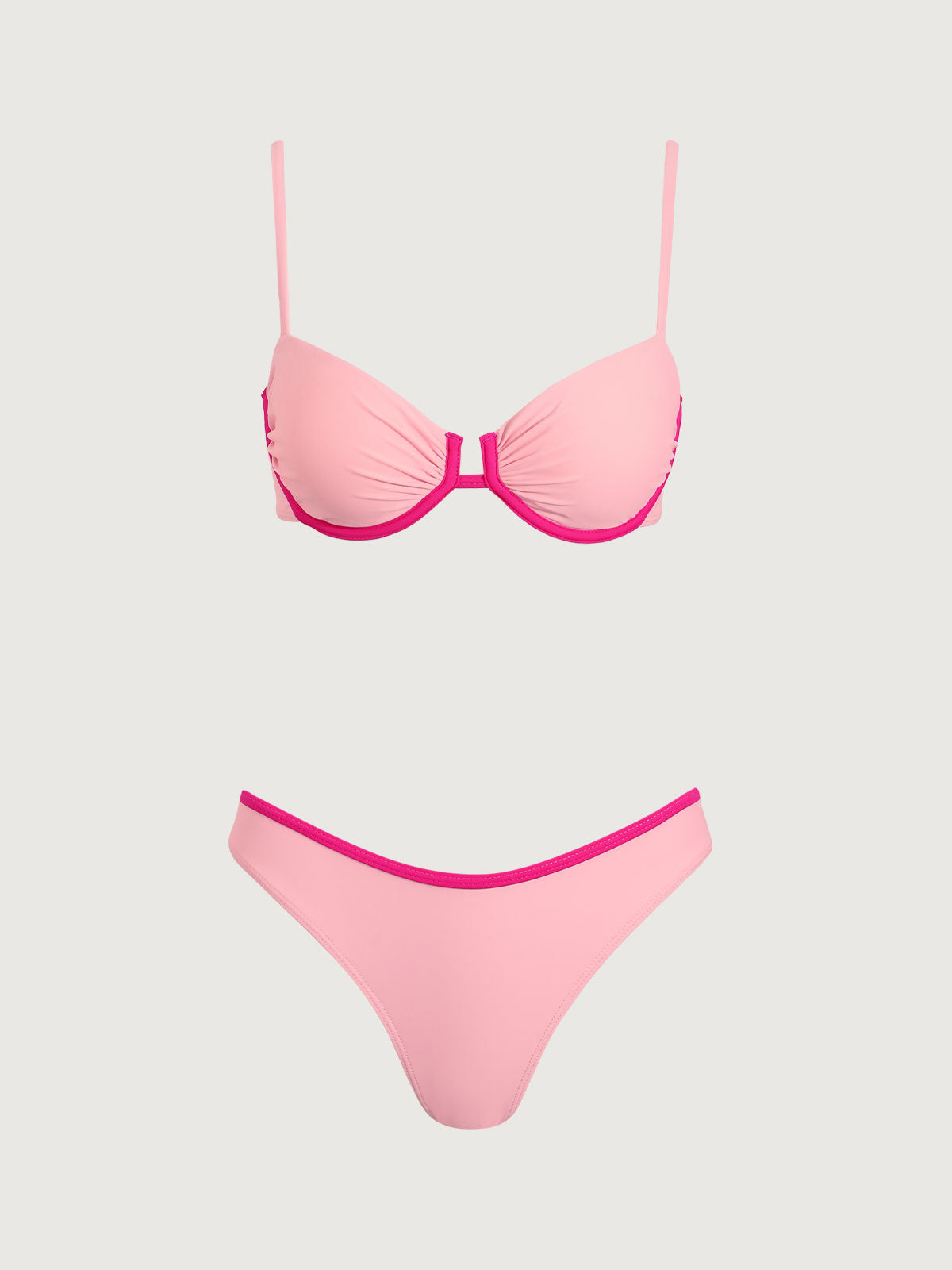 Pink Contrast Underwire Bikini Set