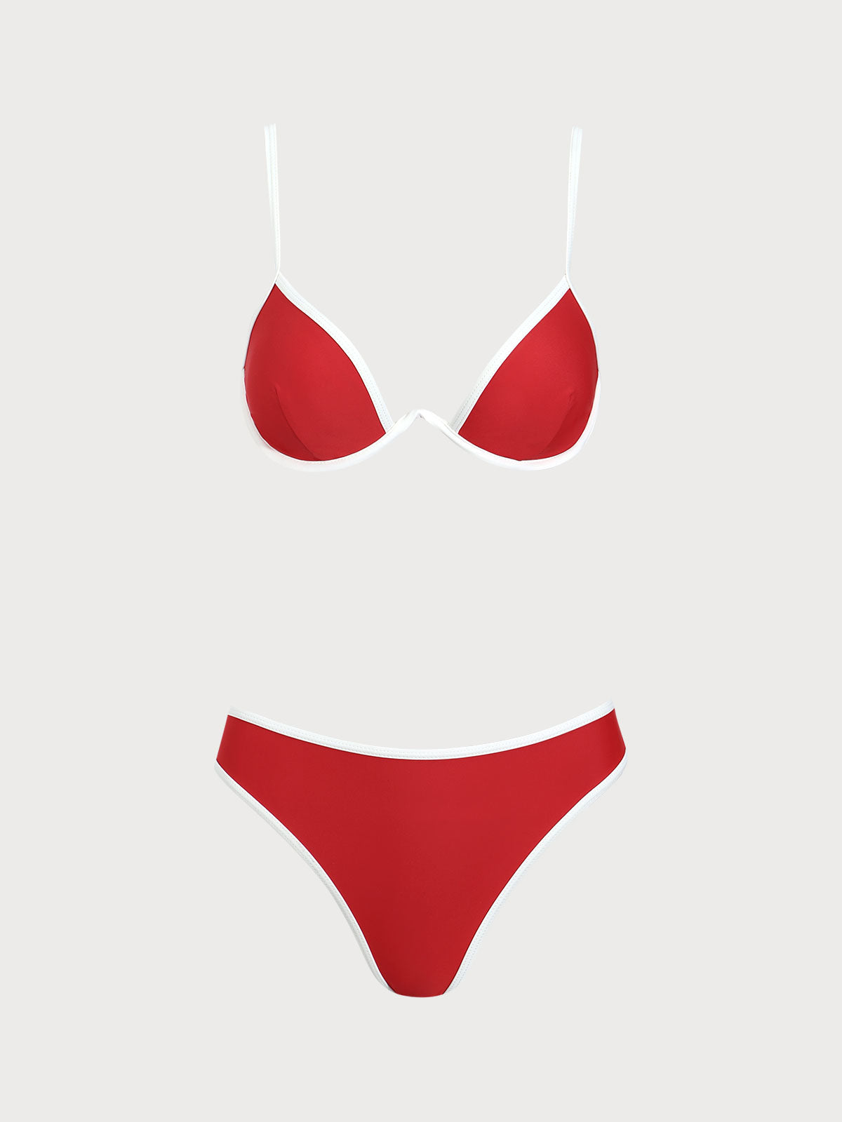 Red Contrast Strap Underwire Bikini Set