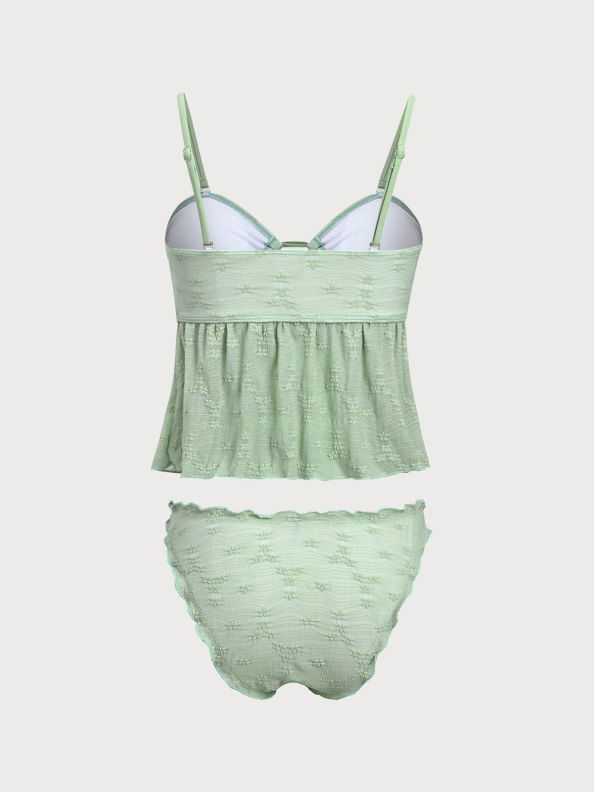 Green Cutout Tie-Front Tankini Swimsuit