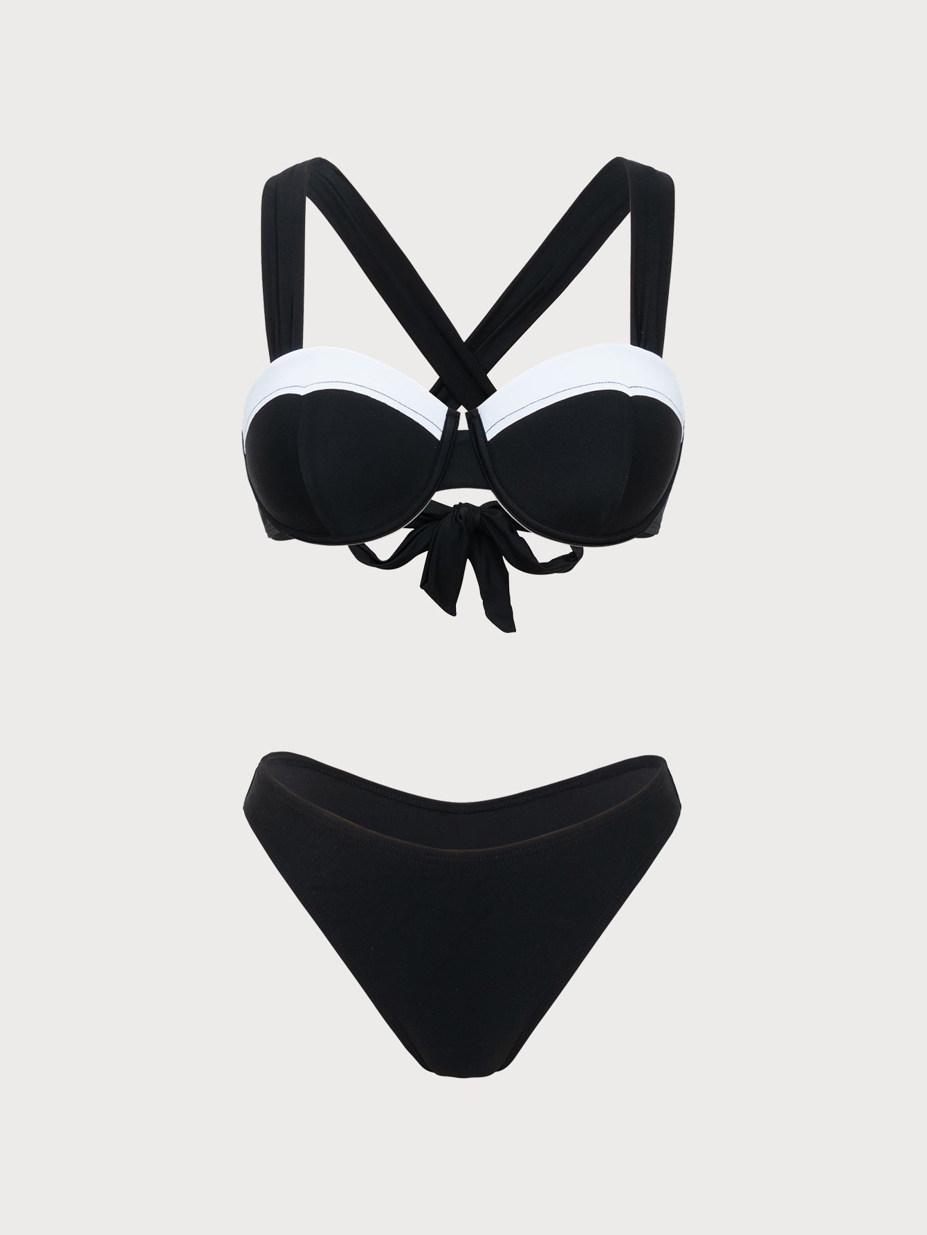 Black Denim Style Contrasting Underwire Bikini Set