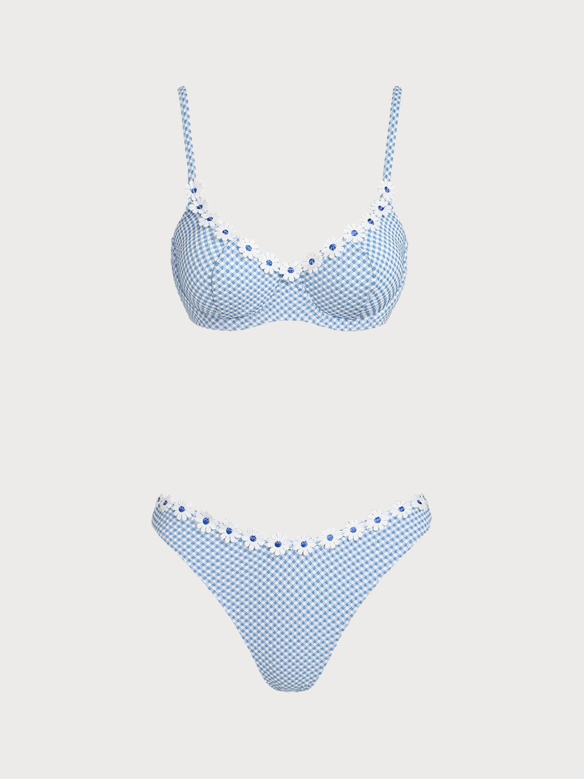 Blue Flower Decorated Bikini Set
