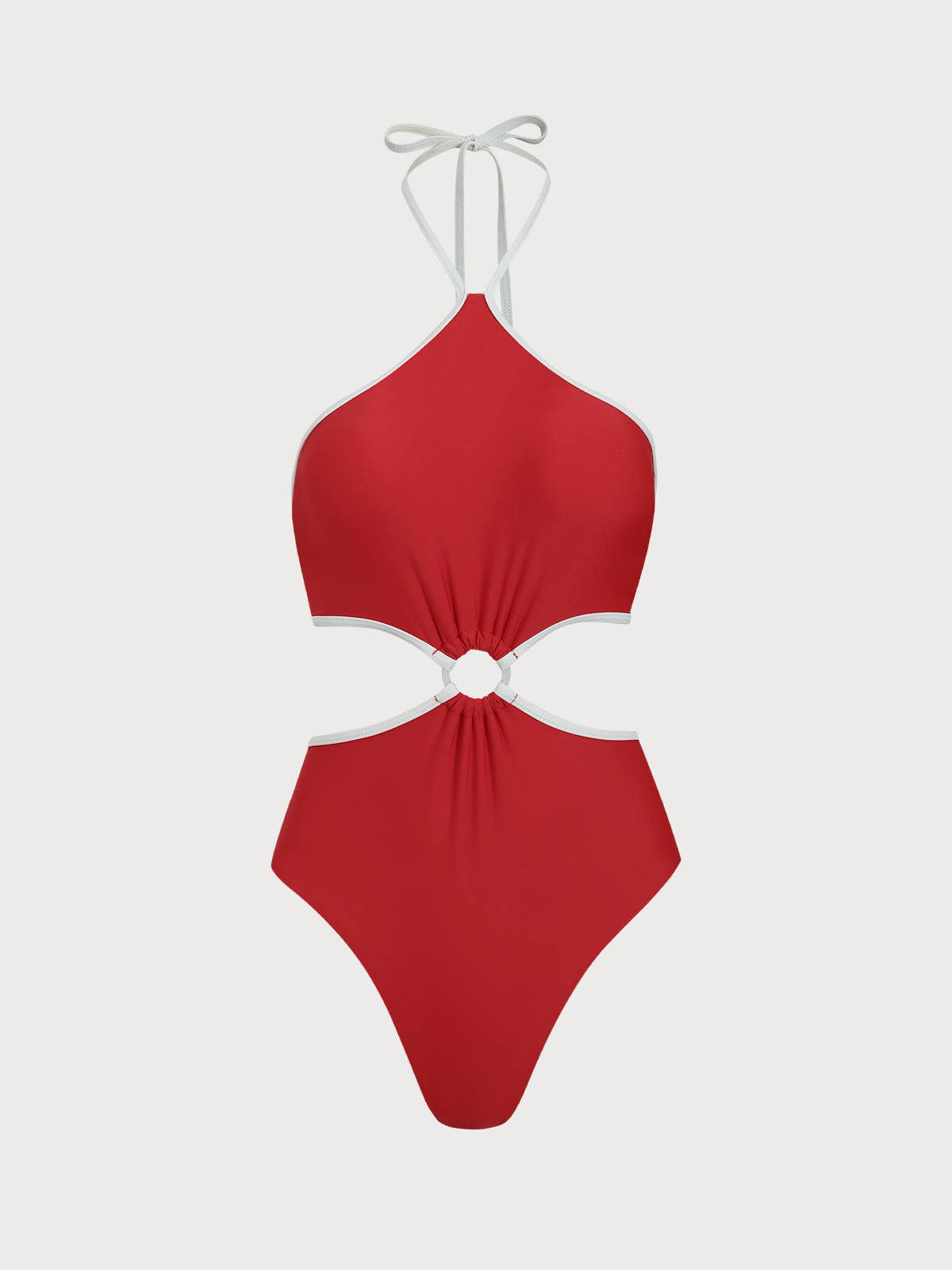 Red Cut Out Halterneck One-Piece Swimsuit