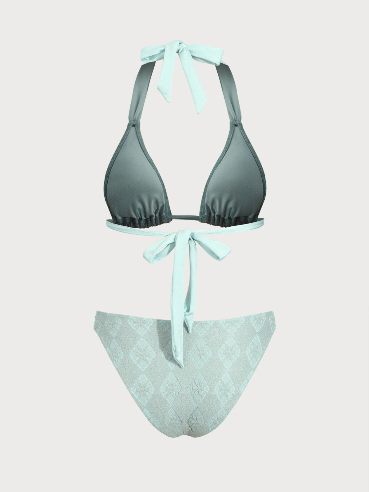 Grey Green Hollow Lace Flower Bikini Set