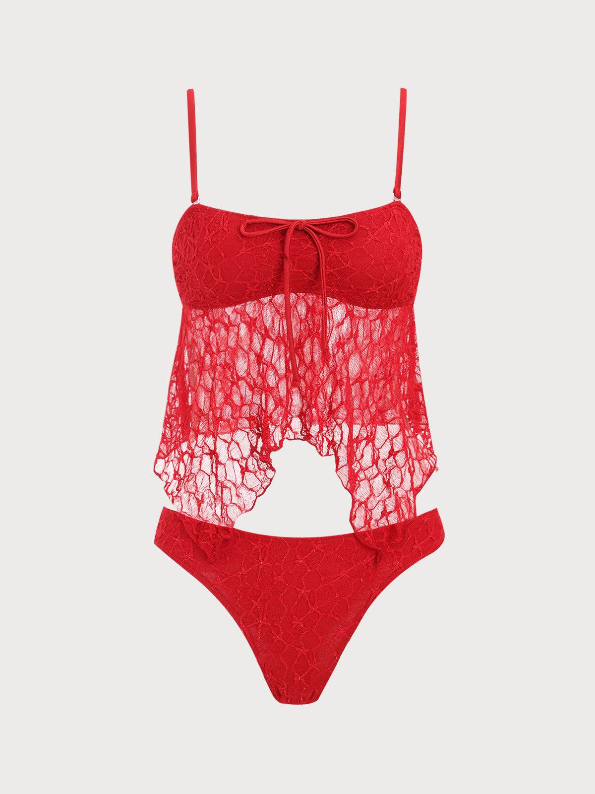 Red Irregular Hem Lace Tankini Swimsuit